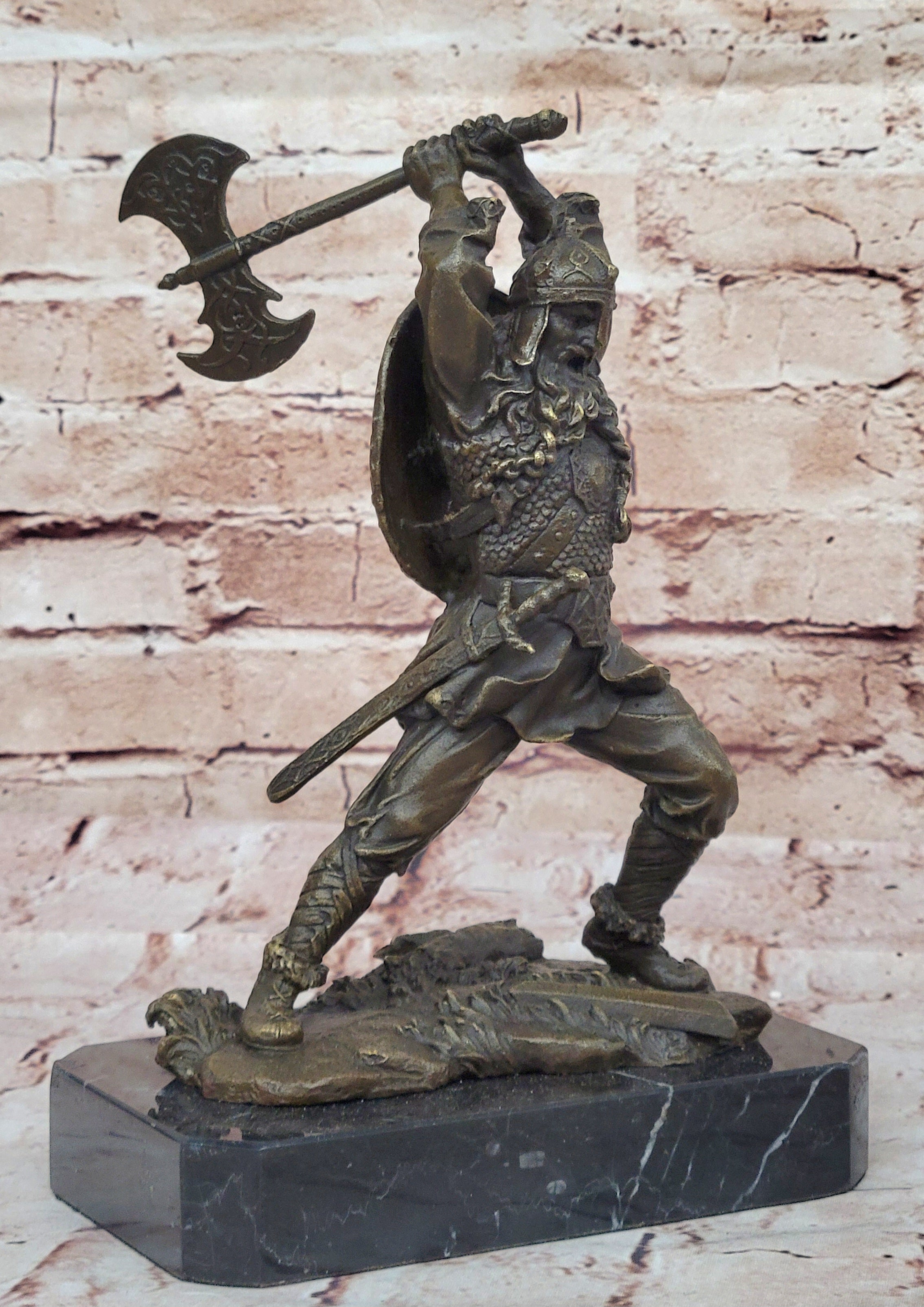 Bronze Sculpture European Warrior Museum Good Quality Marble Base Figurine Sale