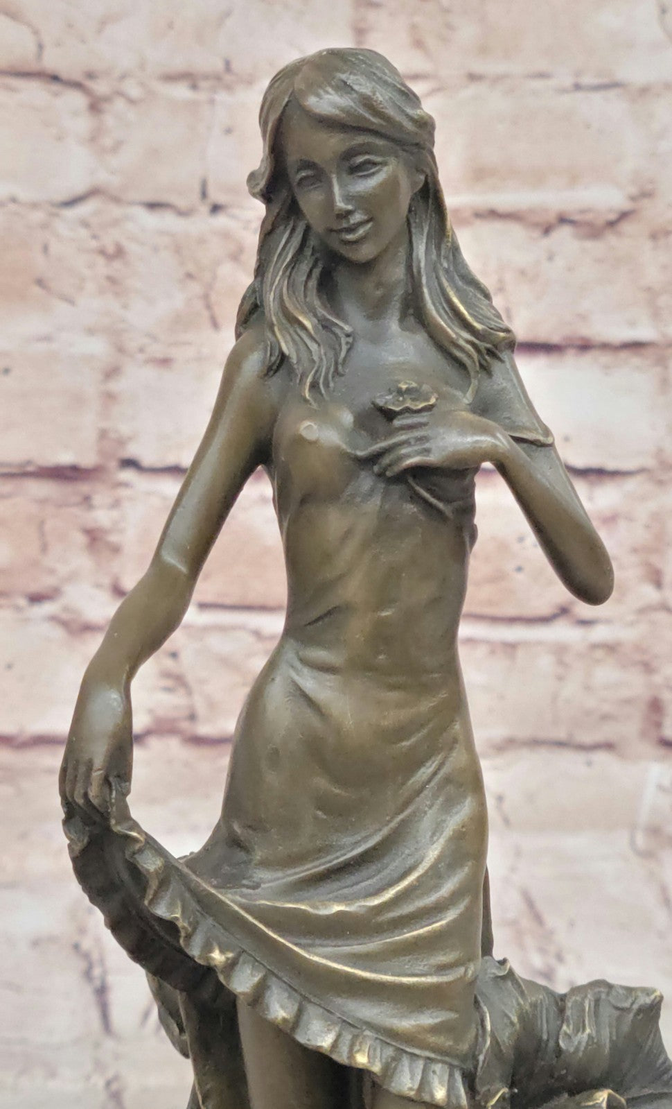 Art Deco Bronze Maiden: Signed Moreau Lily Girl with Flowers - Collectible Statue