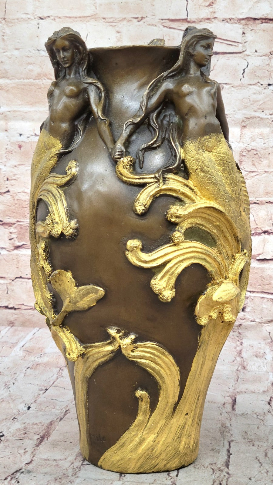 Bronze Sculpture Art Nouveau Gorgeous Detailed Vase Nude Artwork Figurine
