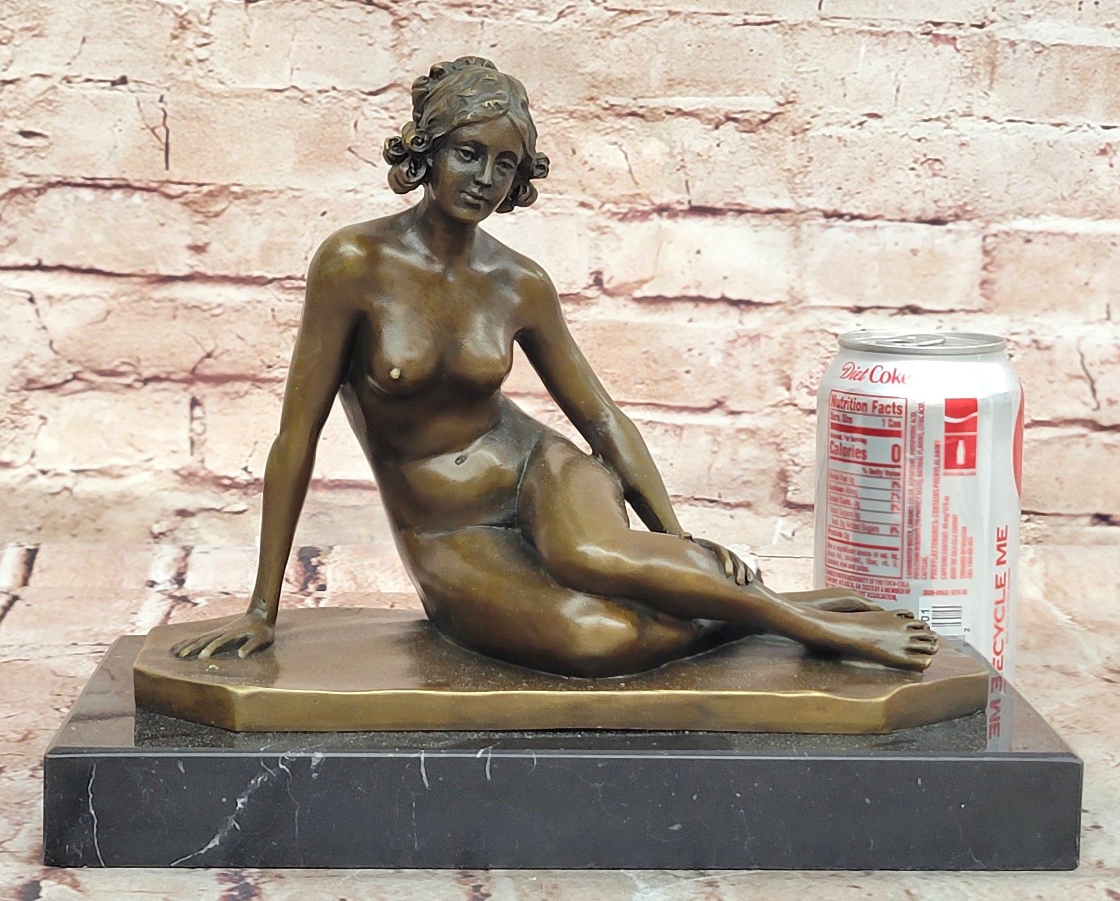 Vintage ART NOUVEAU Style BRONZE & MARBLE Victorian Lady EROTIC Nude STATUE ART