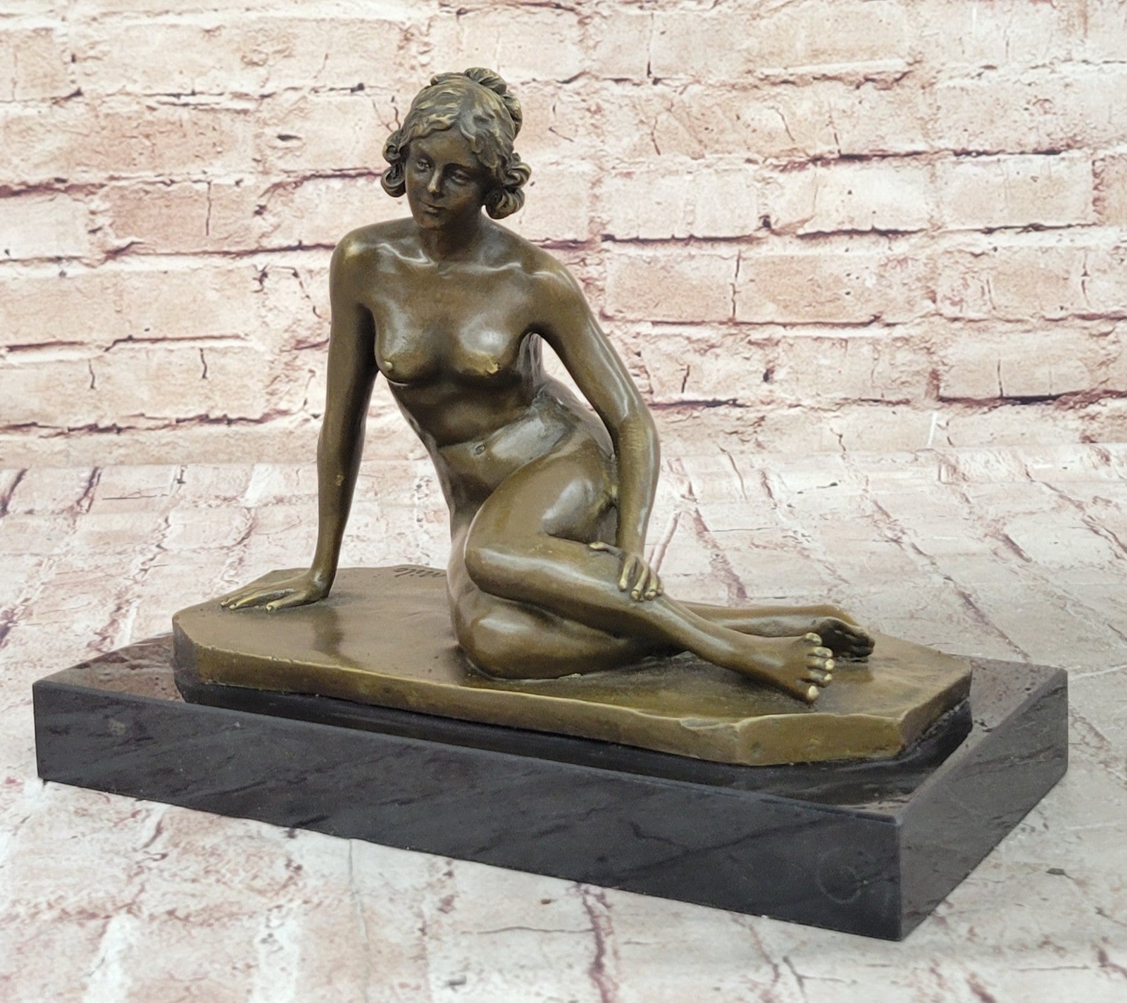 Vintage Art Nouveau Bronze & Marble Nude Victorian Lady Sculpture
