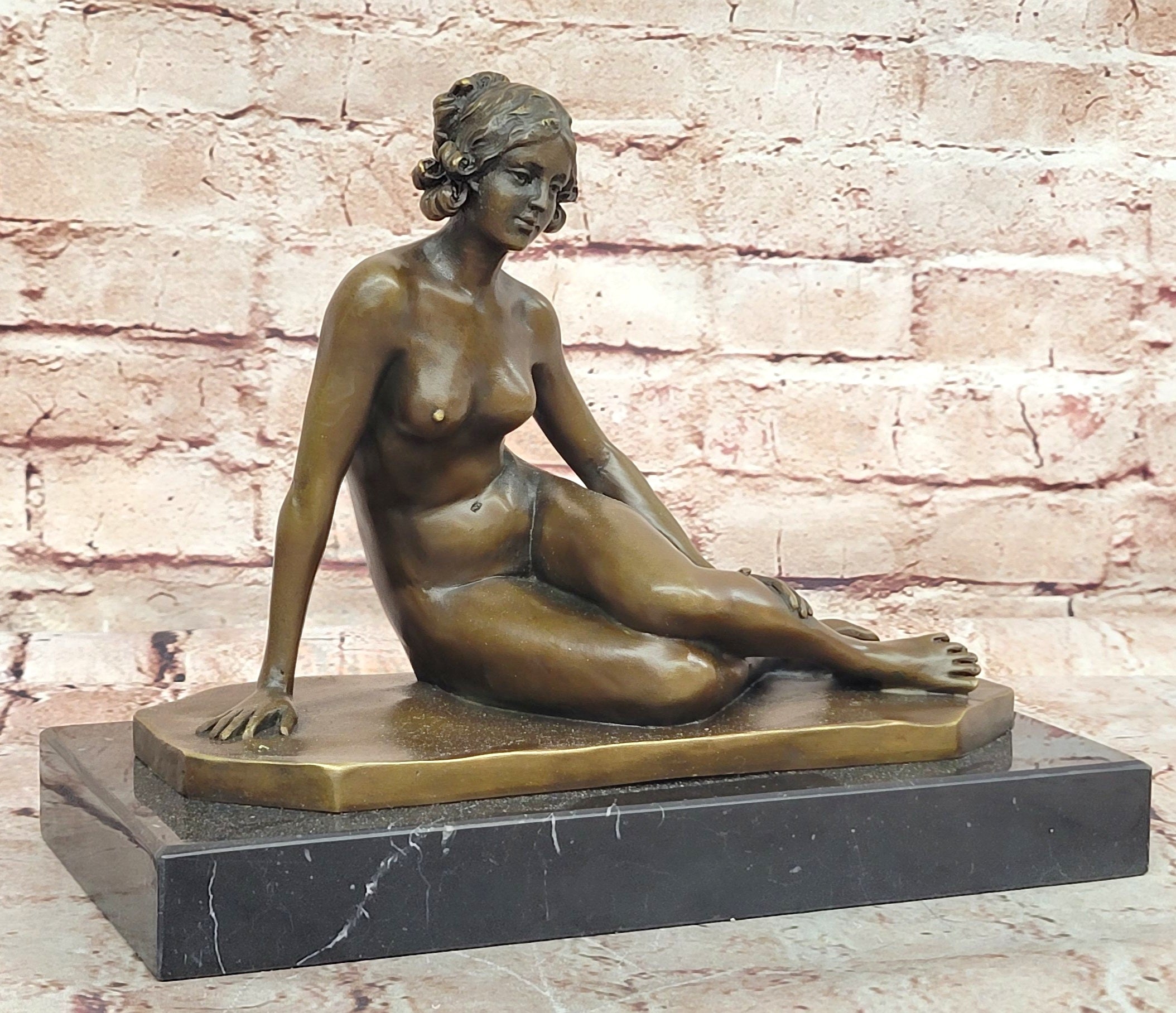 Vintage ART NOUVEAU Style BRONZE & MARBLE Victorian Lady EROTIC Nude STATUE ART