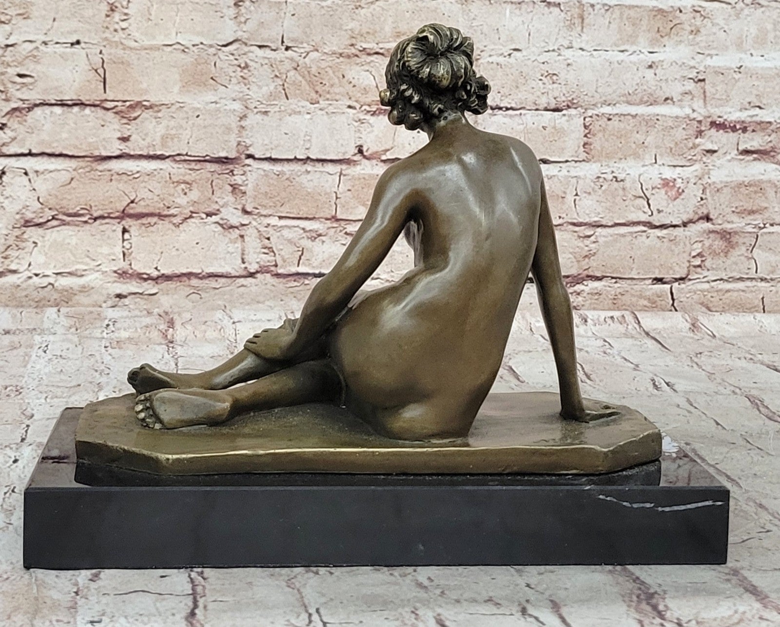 Vintage Art Nouveau Bronze & Marble Nude Victorian Lady Sculpture