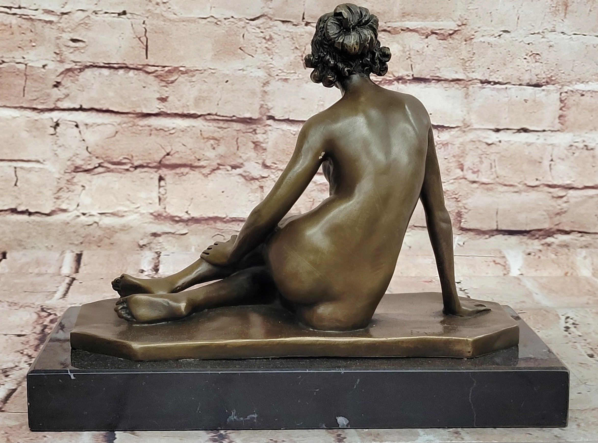 Vintage ART NOUVEAU Style BRONZE & MARBLE Victorian Lady EROTIC Nude STATUE ART