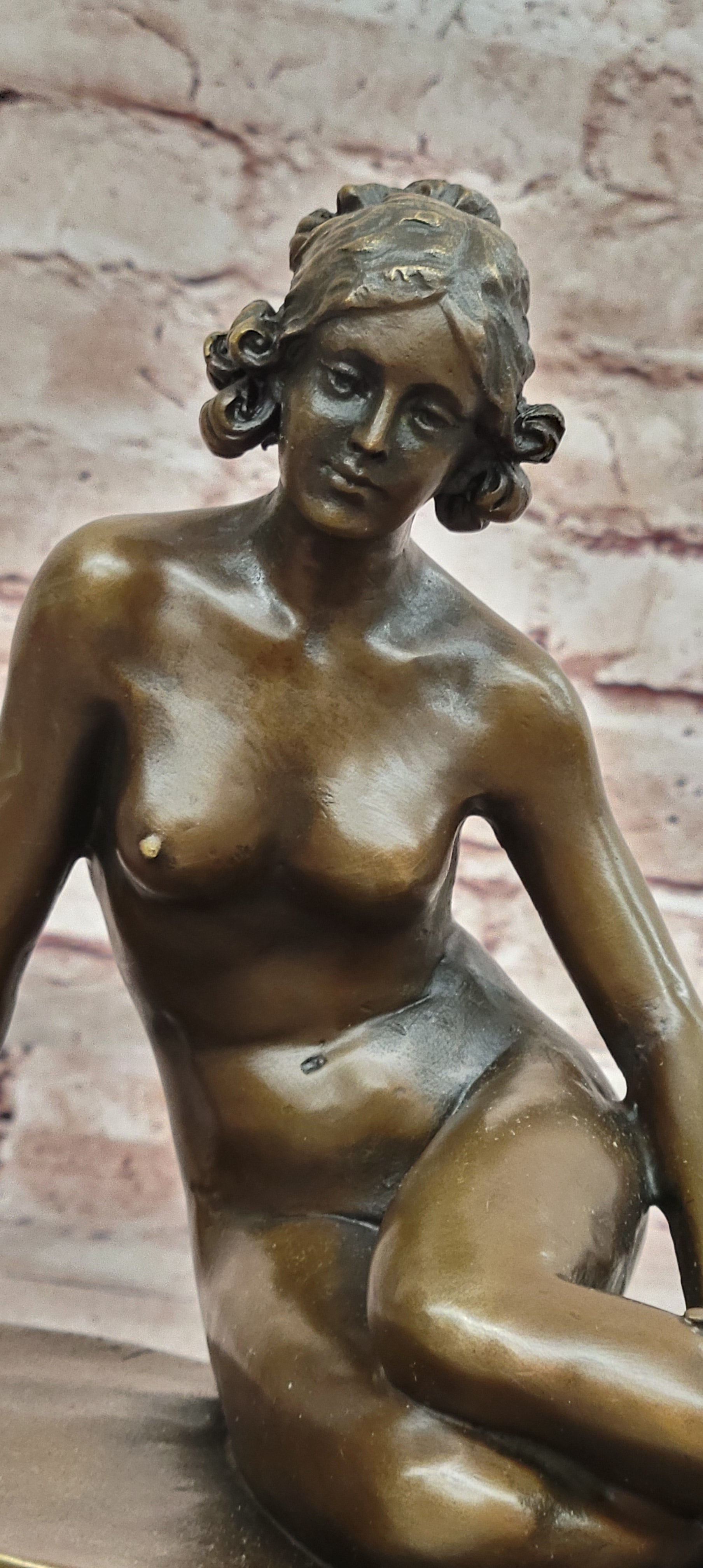 Vintage ART NOUVEAU Style BRONZE & MARBLE Victorian Lady EROTIC Nude STATUE ART