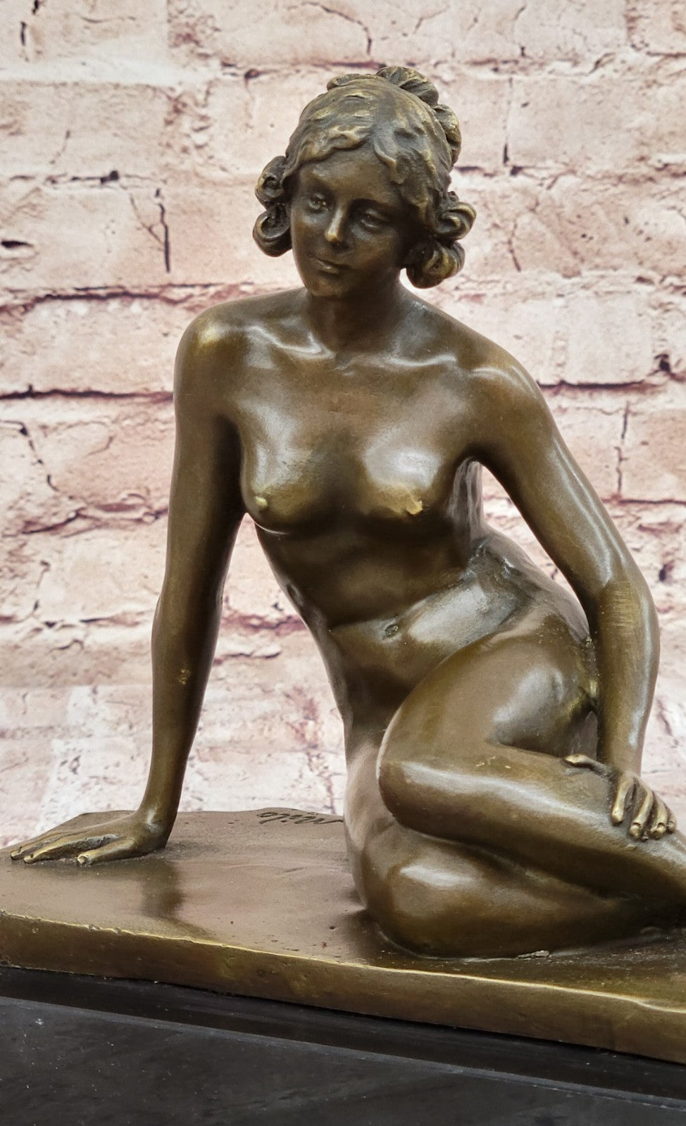 Vintage Art Nouveau Bronze & Marble Nude Victorian Lady Sculpture