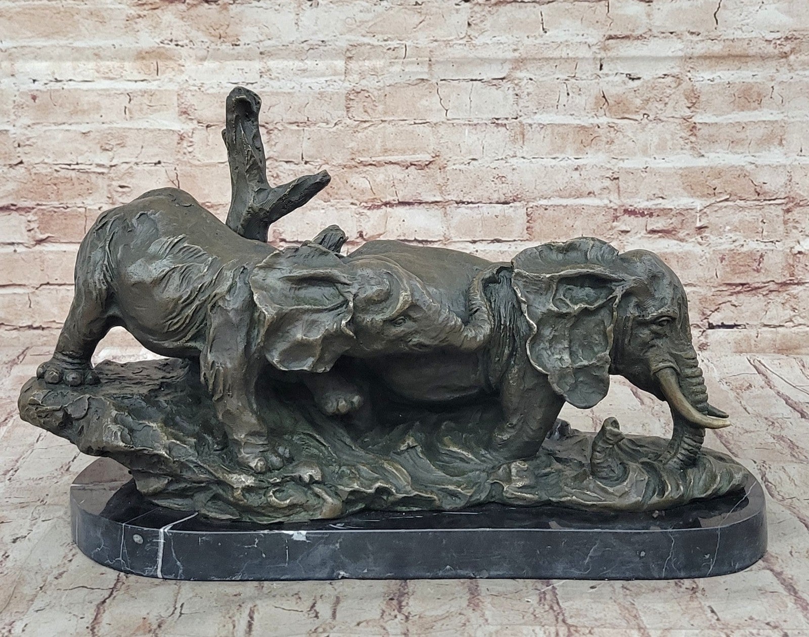Bronze Sculpture Handcrafted 40 LBS Massive Elephant Wildlife Figurine