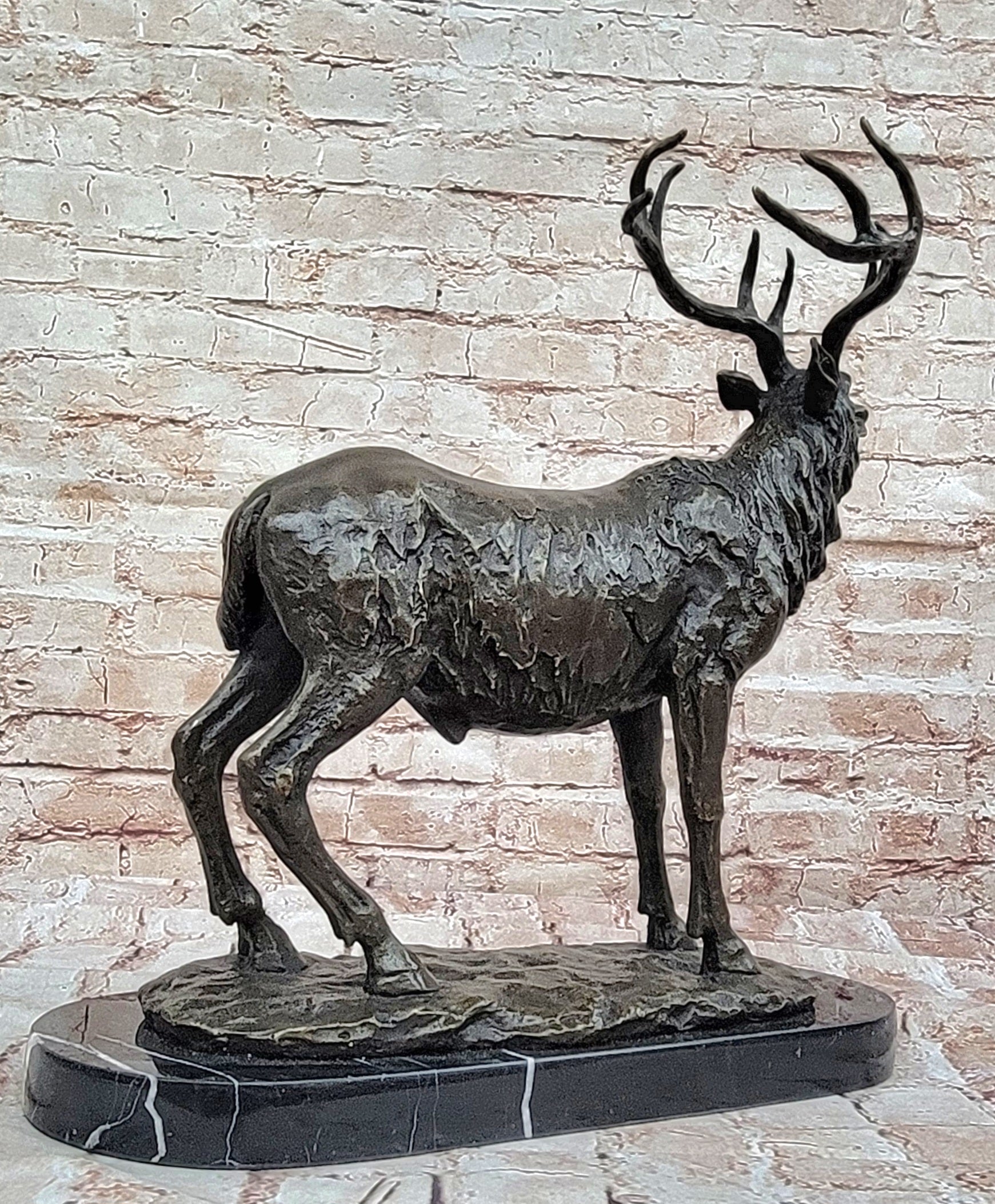 Handcrafted bronze sculpture SALE Art Wildlife Hunter Stag Deer Elk Marble