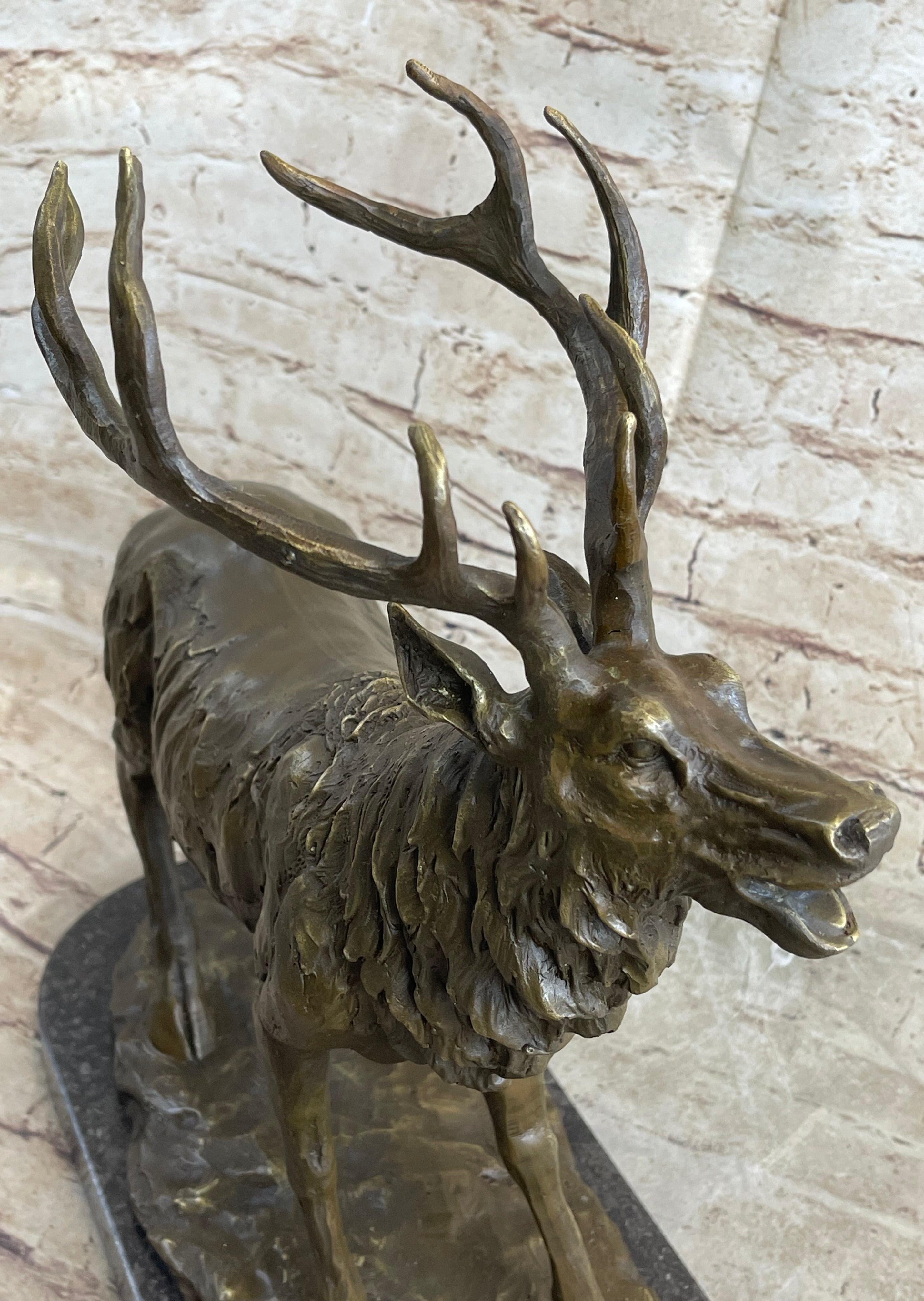 Handcrafted bronze sculpture SALE Art Wildlife Hunter Stag Deer Elk Marble