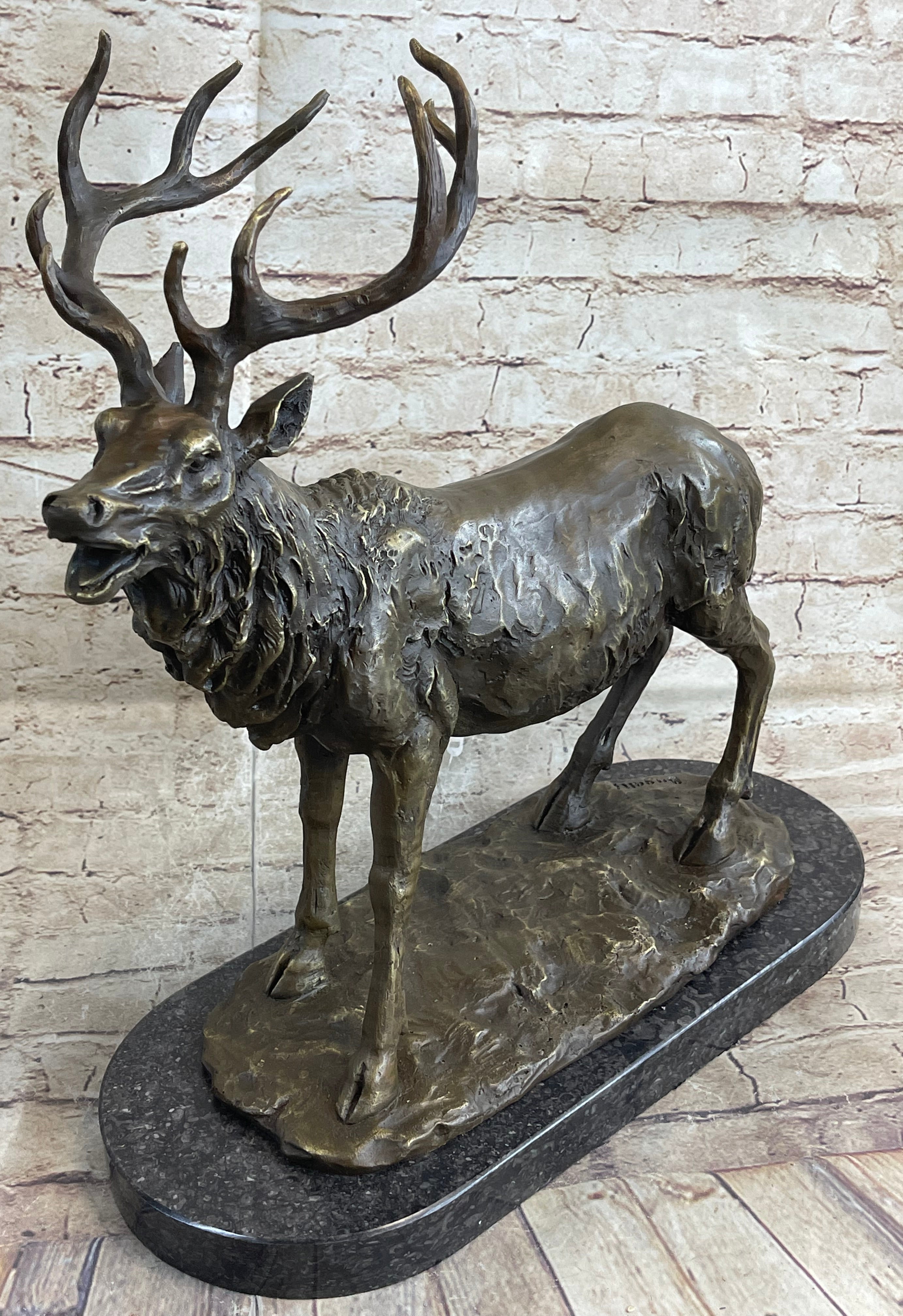 Handcrafted bronze sculpture SALE Art Wildlife Hunter Stag Deer Elk Marble