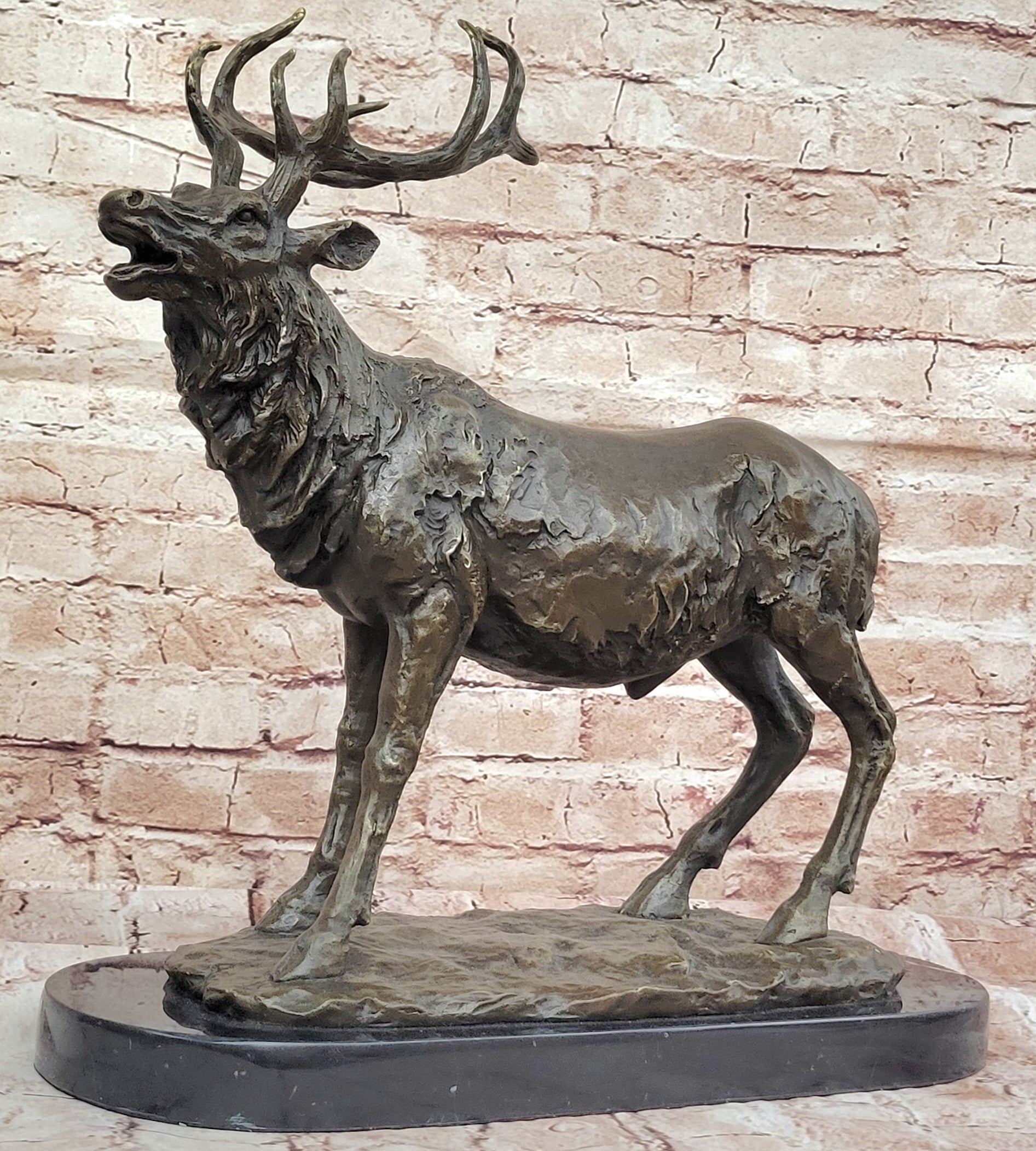 Handcrafted bronze sculpture SALE Art Wildlife Hunter Stag Deer Elk Marble