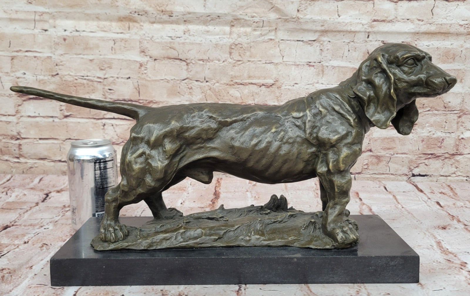 Handcrafted bronze sculpture SALE Bas Marble On Deco Art Dog Hound Basset Large