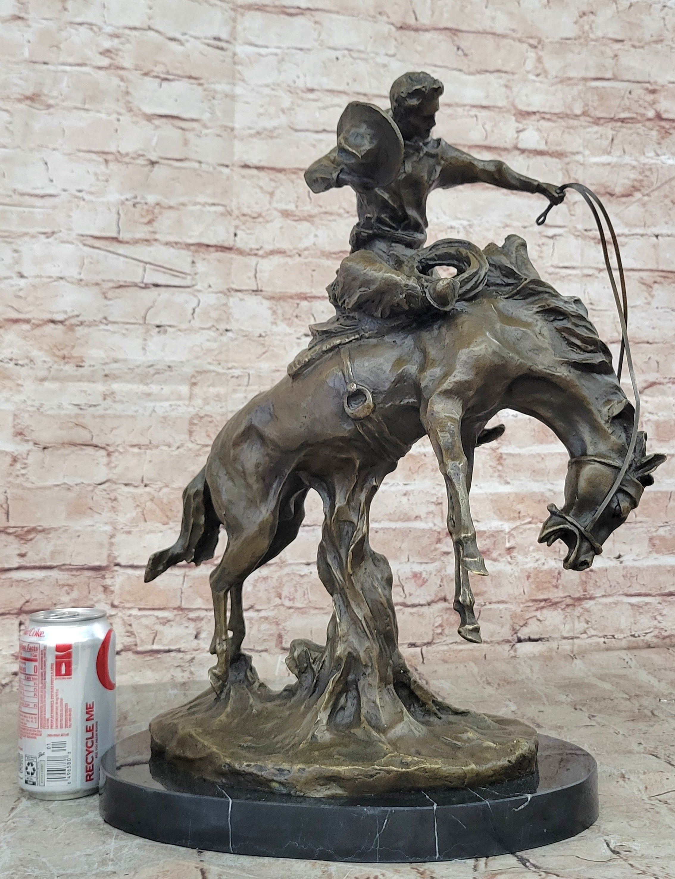 Large Bronco Buster 100% Bronze on Marble Sculpture Statue by Frederic Remington