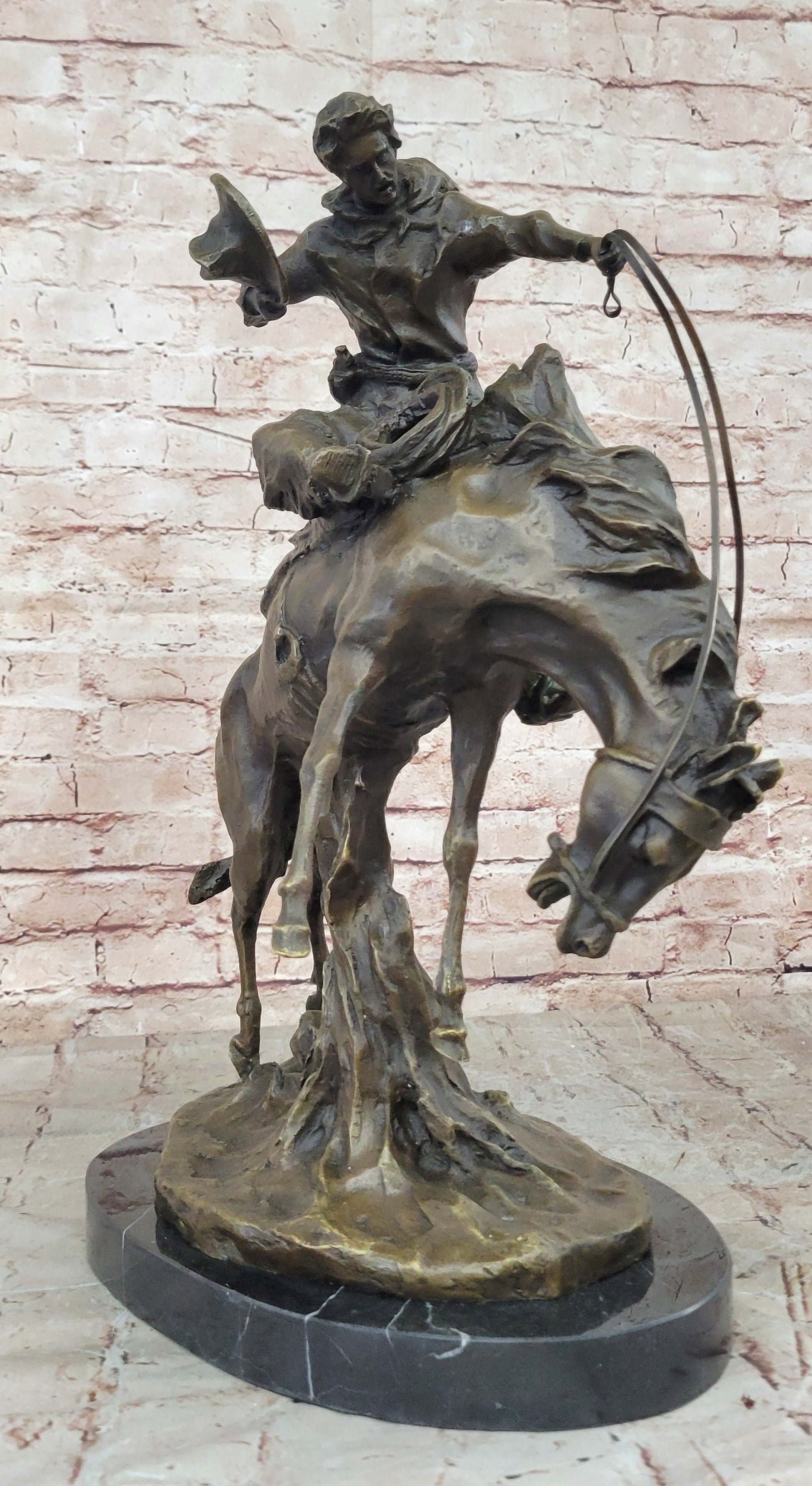 Large Bronco Buster 100% Bronze on Marble Sculpture Statue by Frederic Remington
