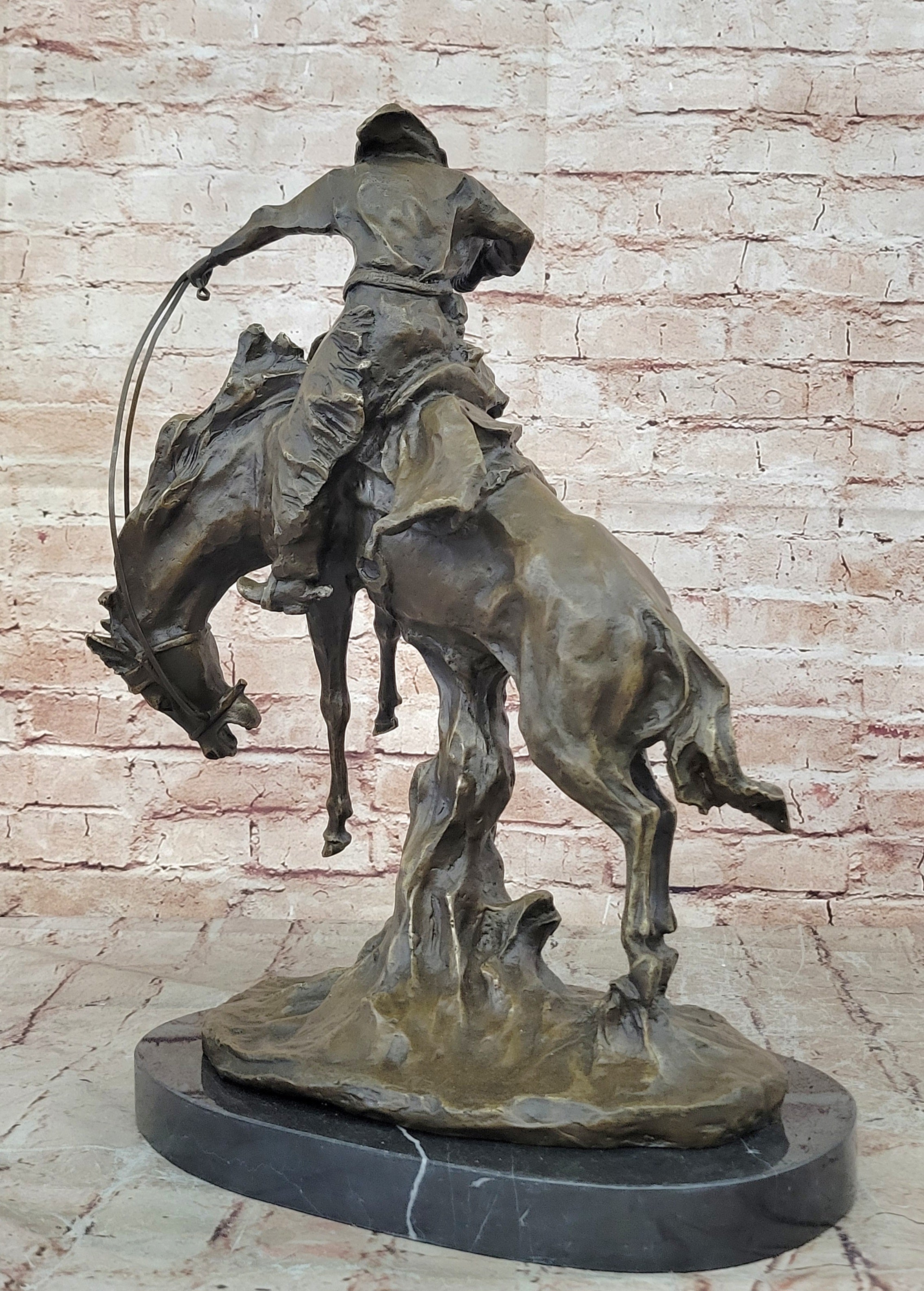 Large Bronco Buster 100% Bronze on Marble Sculpture Statue by Frederic Remington