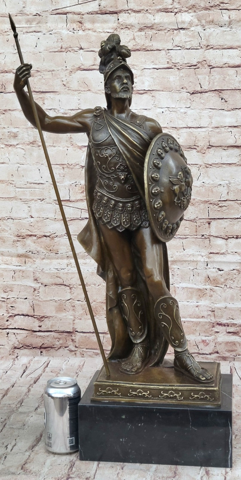 ANCIENT TIMES ROMAN LEGION SOLDIER JAVELIN SHIELD Sculpture Statue 100% Bronze