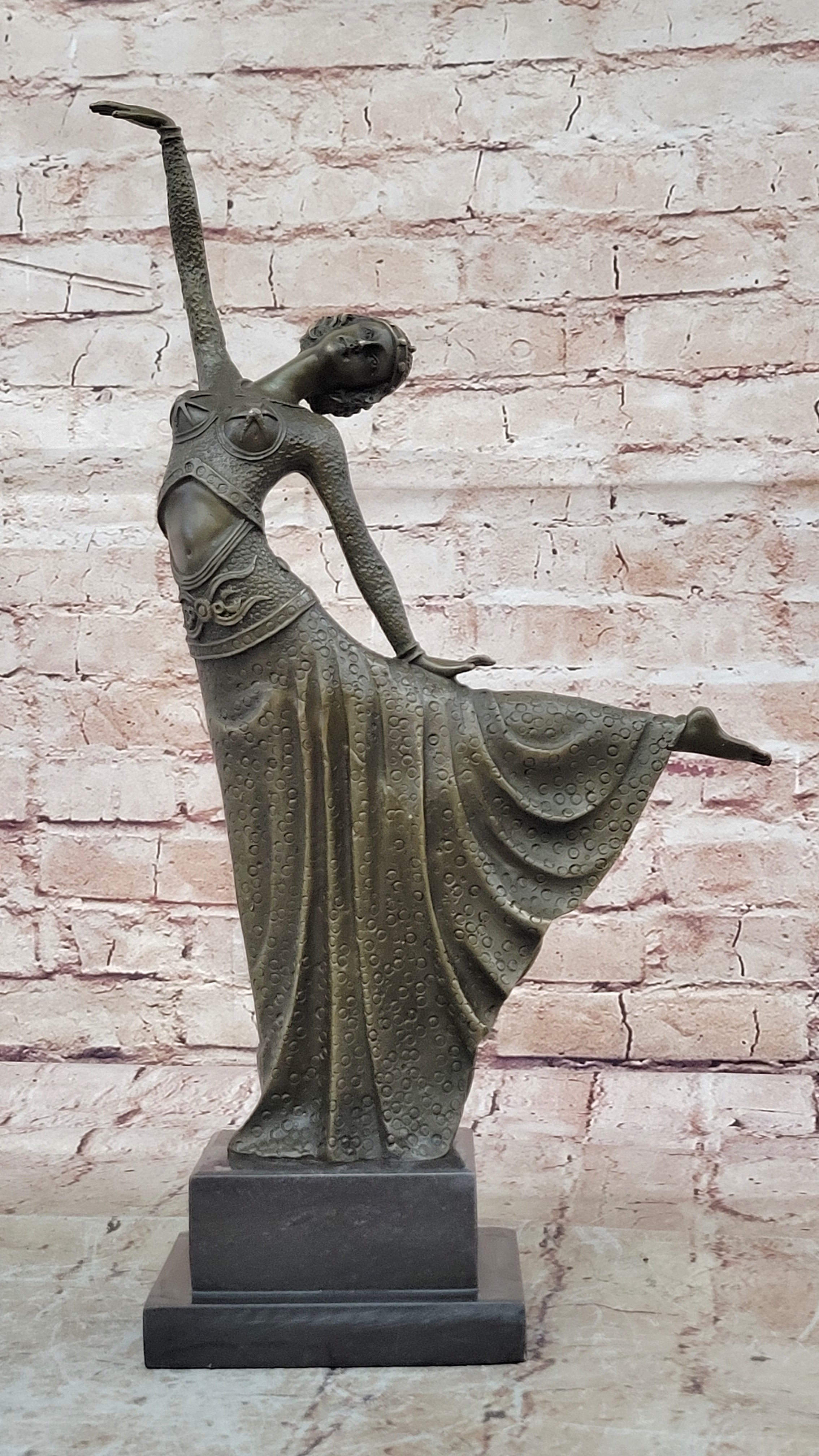 Signed Chiparus Elegant Dancer Extend her Legs Apart Bronze Sculpture Figurine