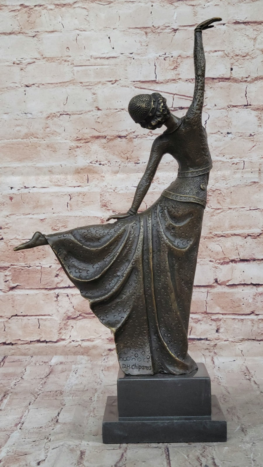 Signed Chiparus Elegant Dancer Extend her Legs Apart Bronze Sculpture Figurine
