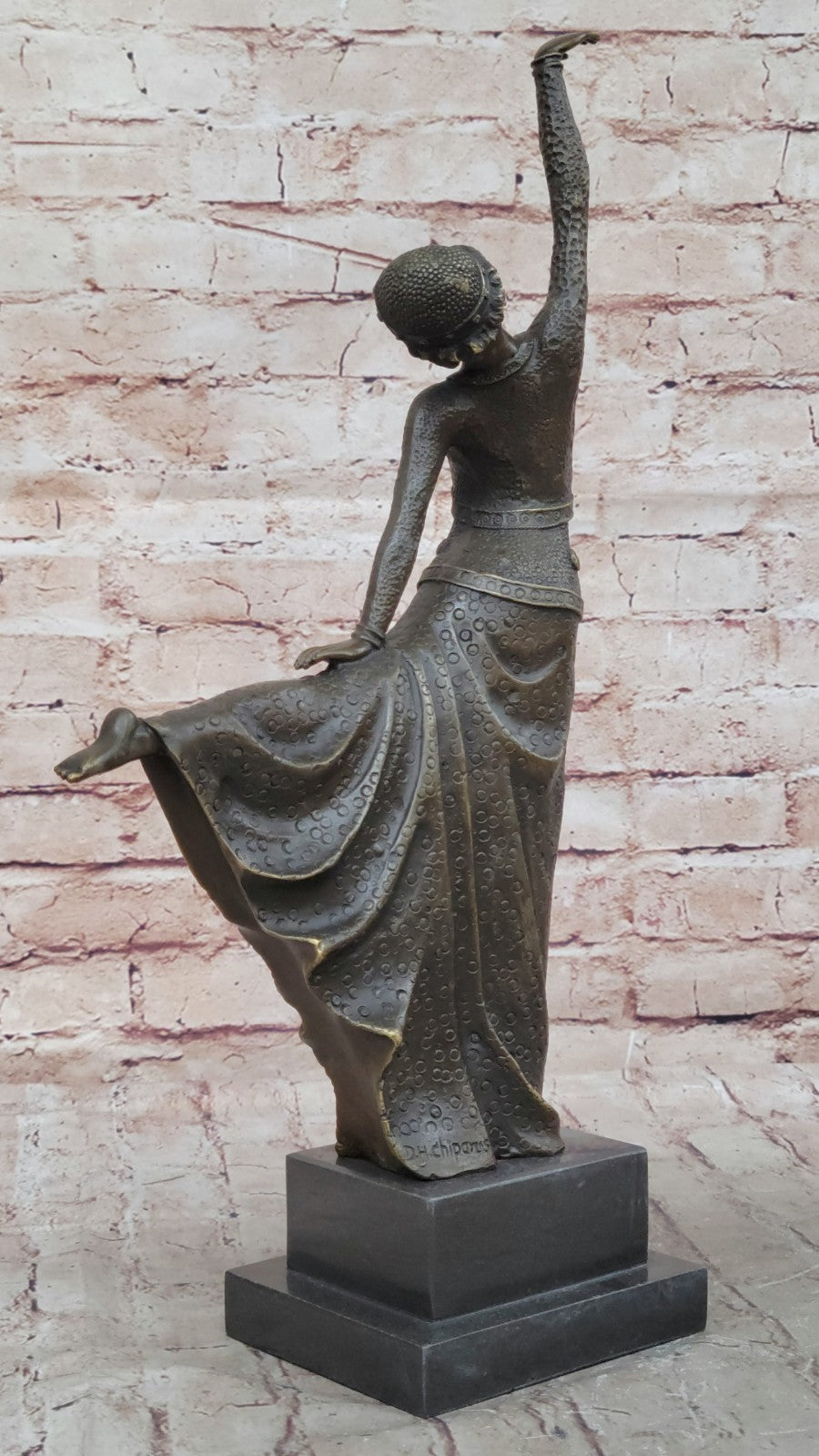 Signed Chiparus Elegant Dancer Extend her Legs Apart Bronze Sculpture Figurine
