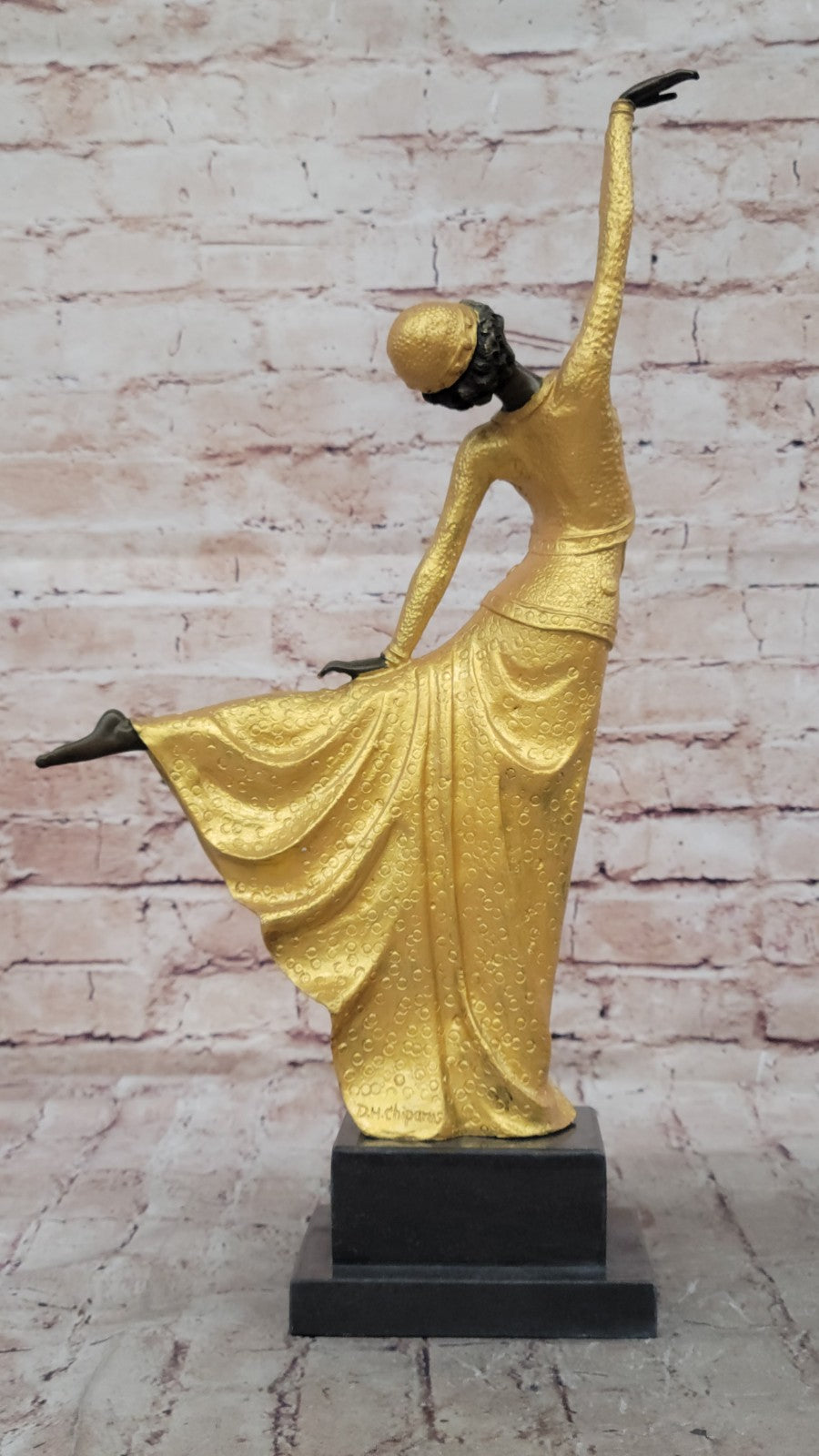 Signed Chiparus Elegant Dancer Extend her Legs Apart Bronze Sculpture Figurine