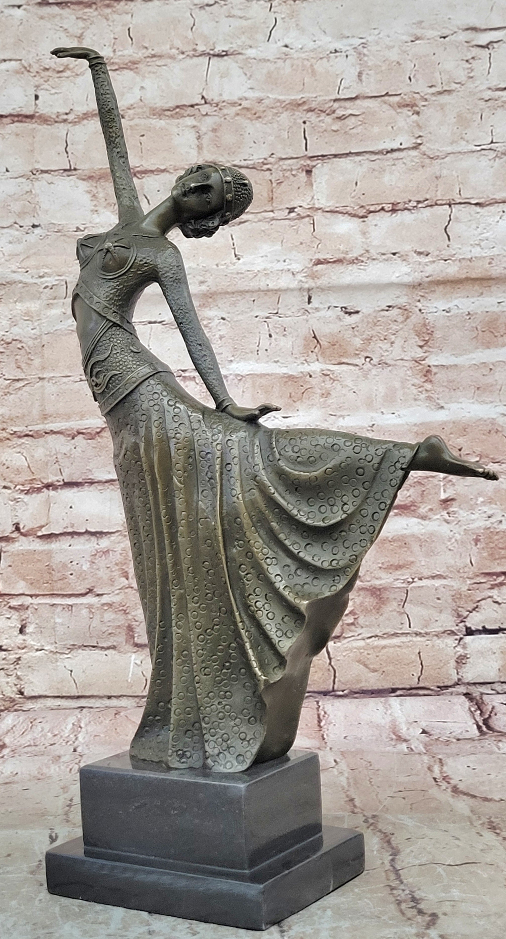 Signed Chiparus Elegant Dancer Extend her Legs Apart Bronze Sculpture Figurine