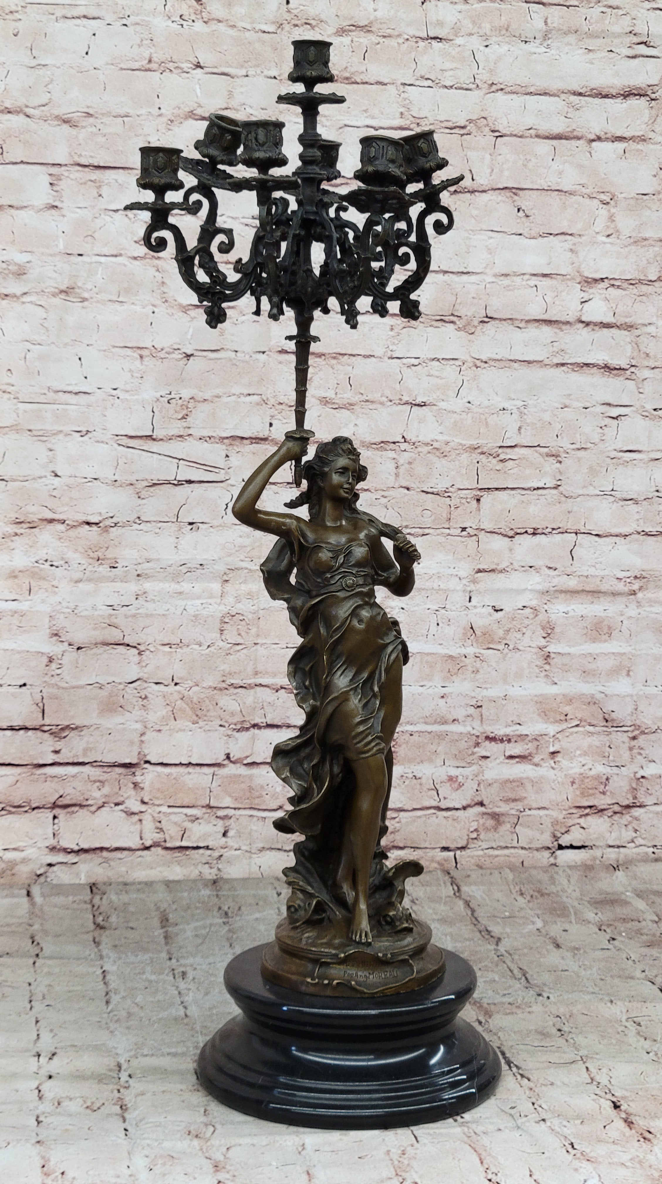 A.Moreau Signed French Bronze Candelabras Art Nouveau Sculpture Home Decoration