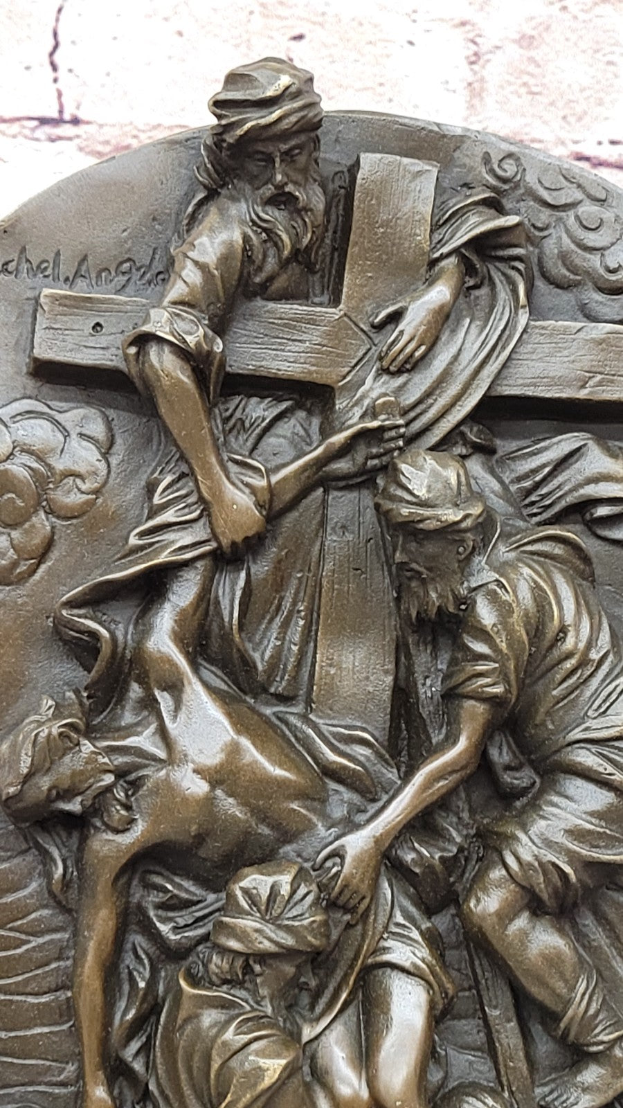 16 Inch Hot Cast by Lost Wax Crucifix Religious Wall Plaque, 100% Pure Bronze