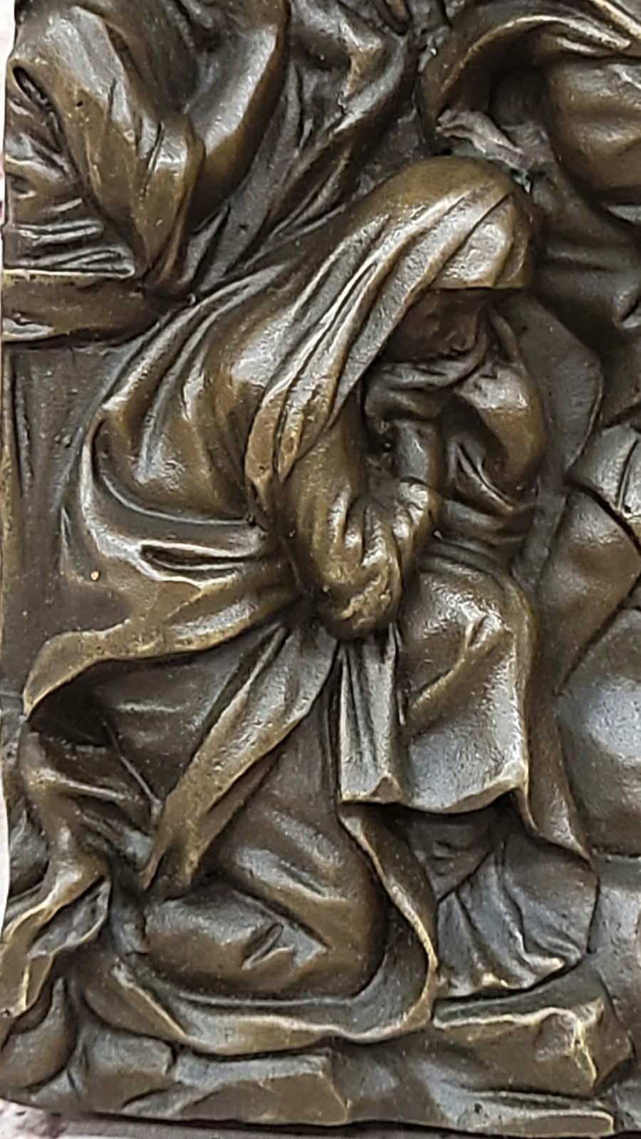 16 Inch Hot Cast by Lost Wax Crucifix Religious Wall Plaque, 100% Pure Bronze