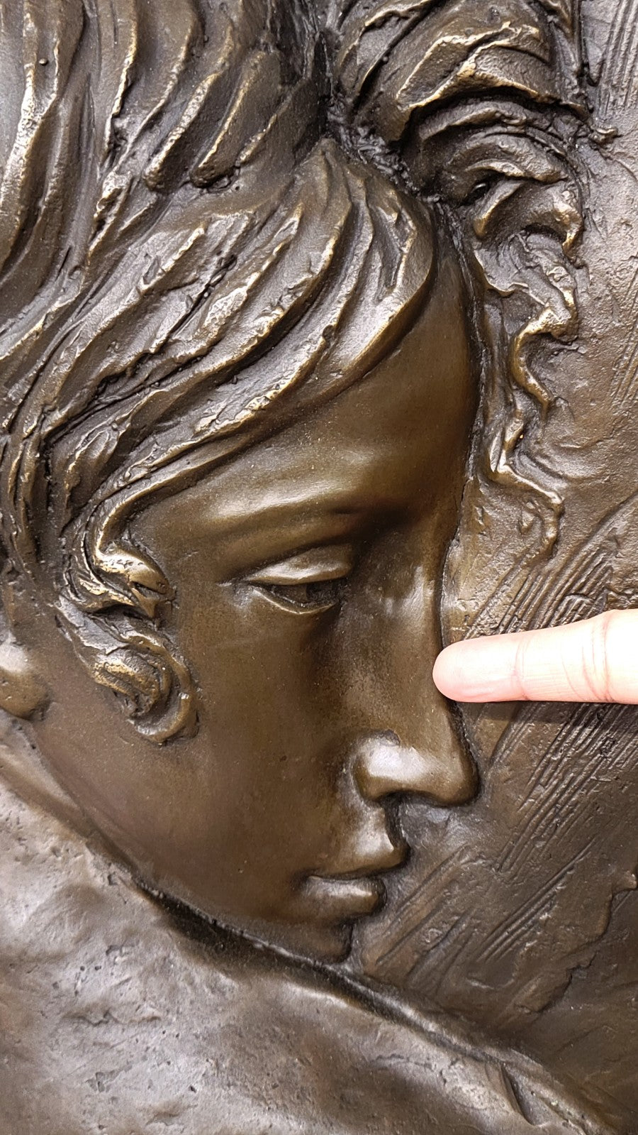 Original Hand Crafted Large Bas Relief Plaque Woman Face Bronze Sculpture Statue