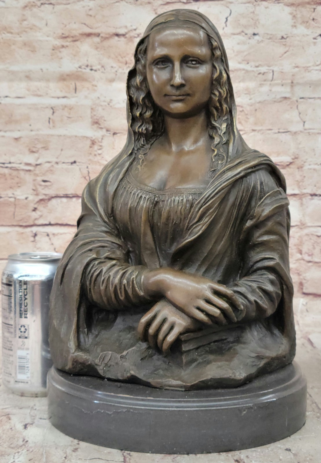 32 CM Western Art Deco Pure Bronze Copper Mona Lisa Smile Art Ornament Sculpture