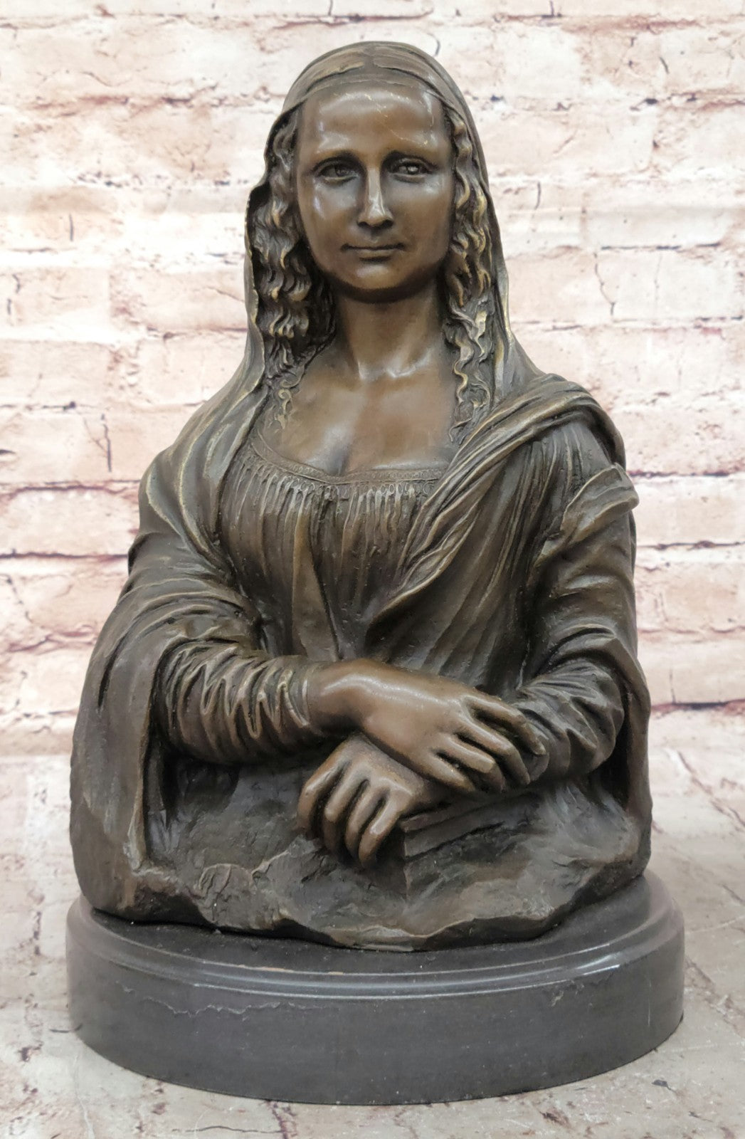 32 CM Western Art Deco Pure Bronze Copper Mona Lisa Smile Art Ornament Sculpture