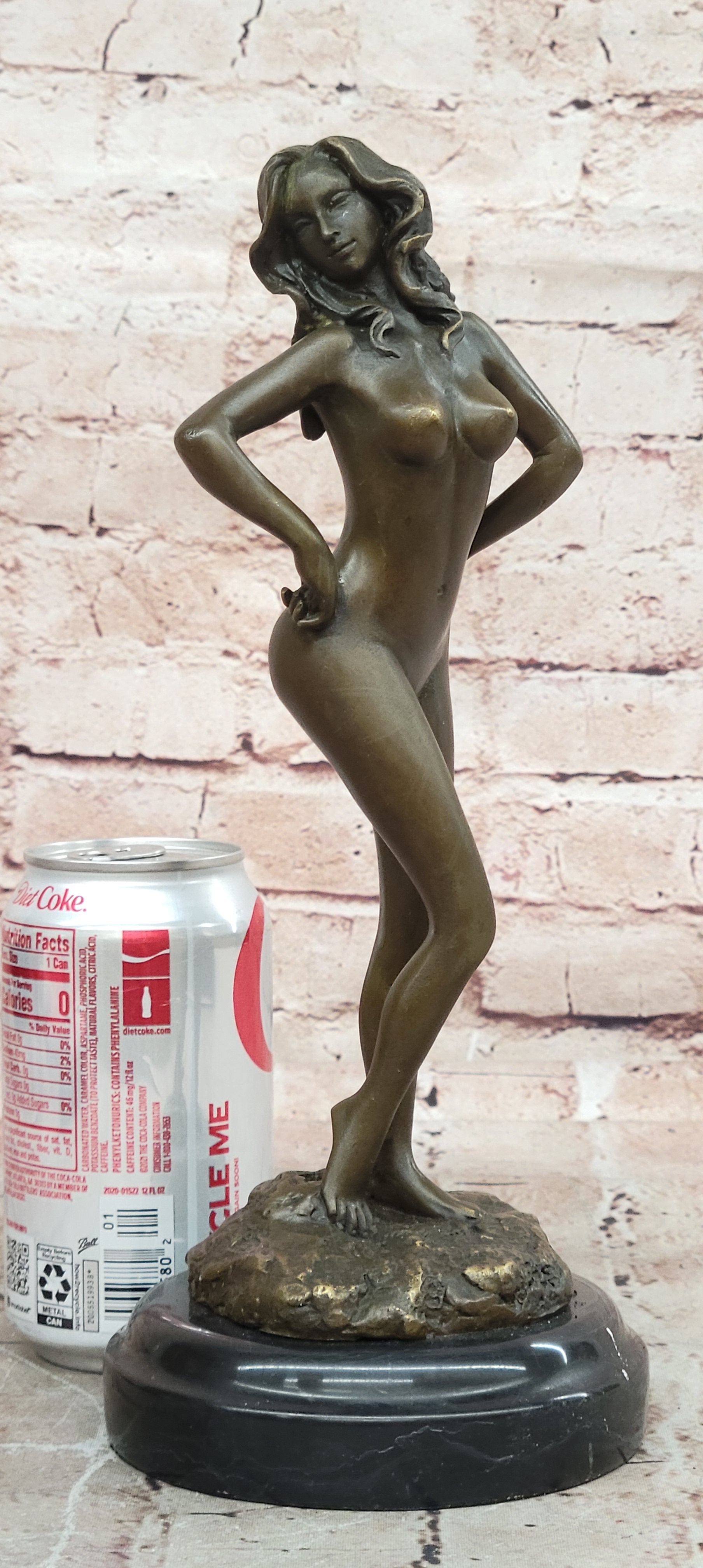 Solid Bronze sculpture undress nude women girl lady statue marble base Figurine