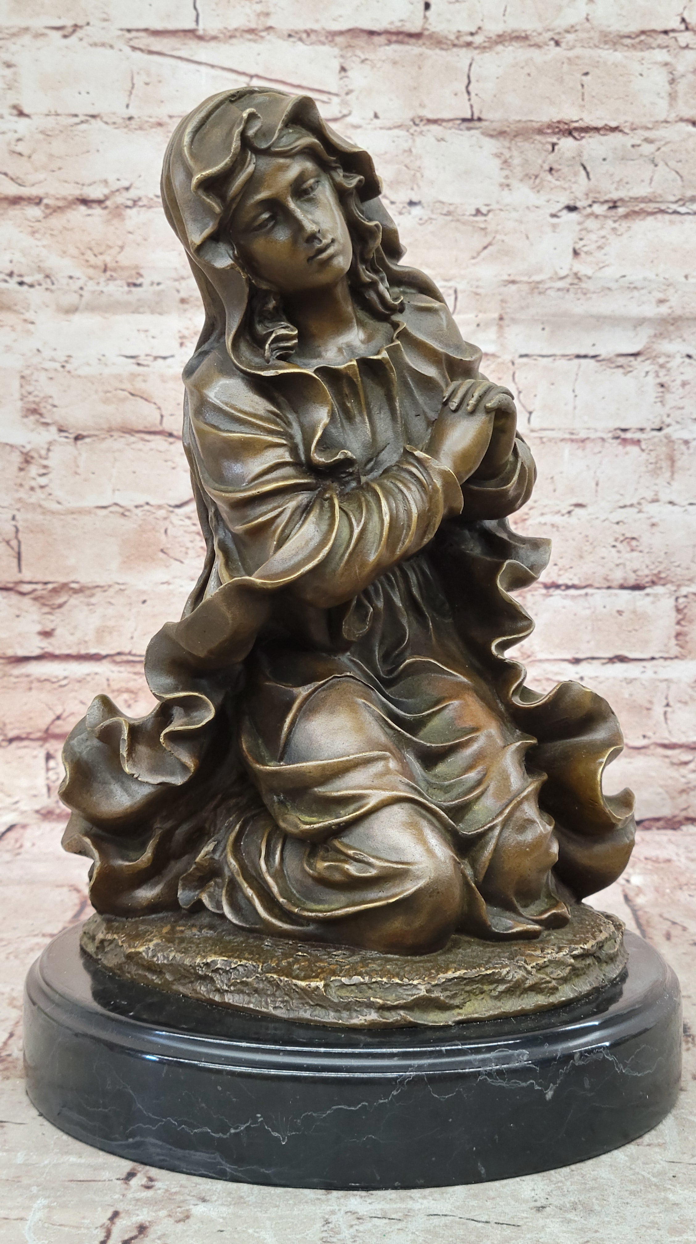 Bronze Virgin Mary Praying Statue Religious Canova Sculpture Handmade Figurine