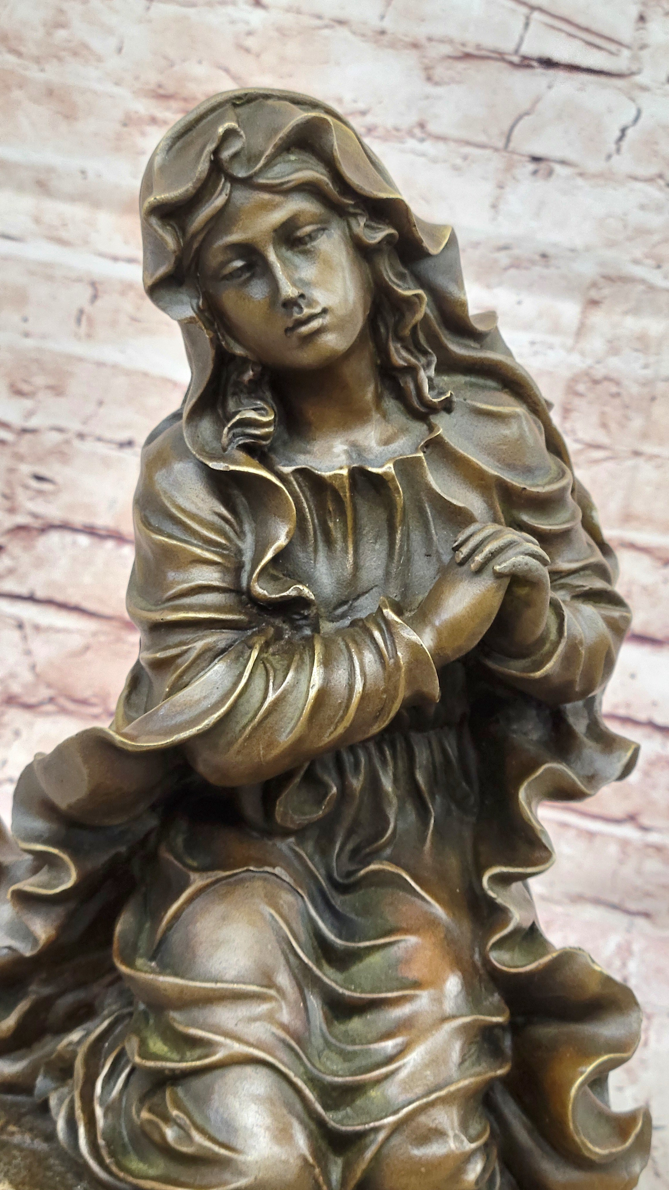 Bronze Virgin Mary Praying Statue Religious Canova Sculpture Handmade Figurine
