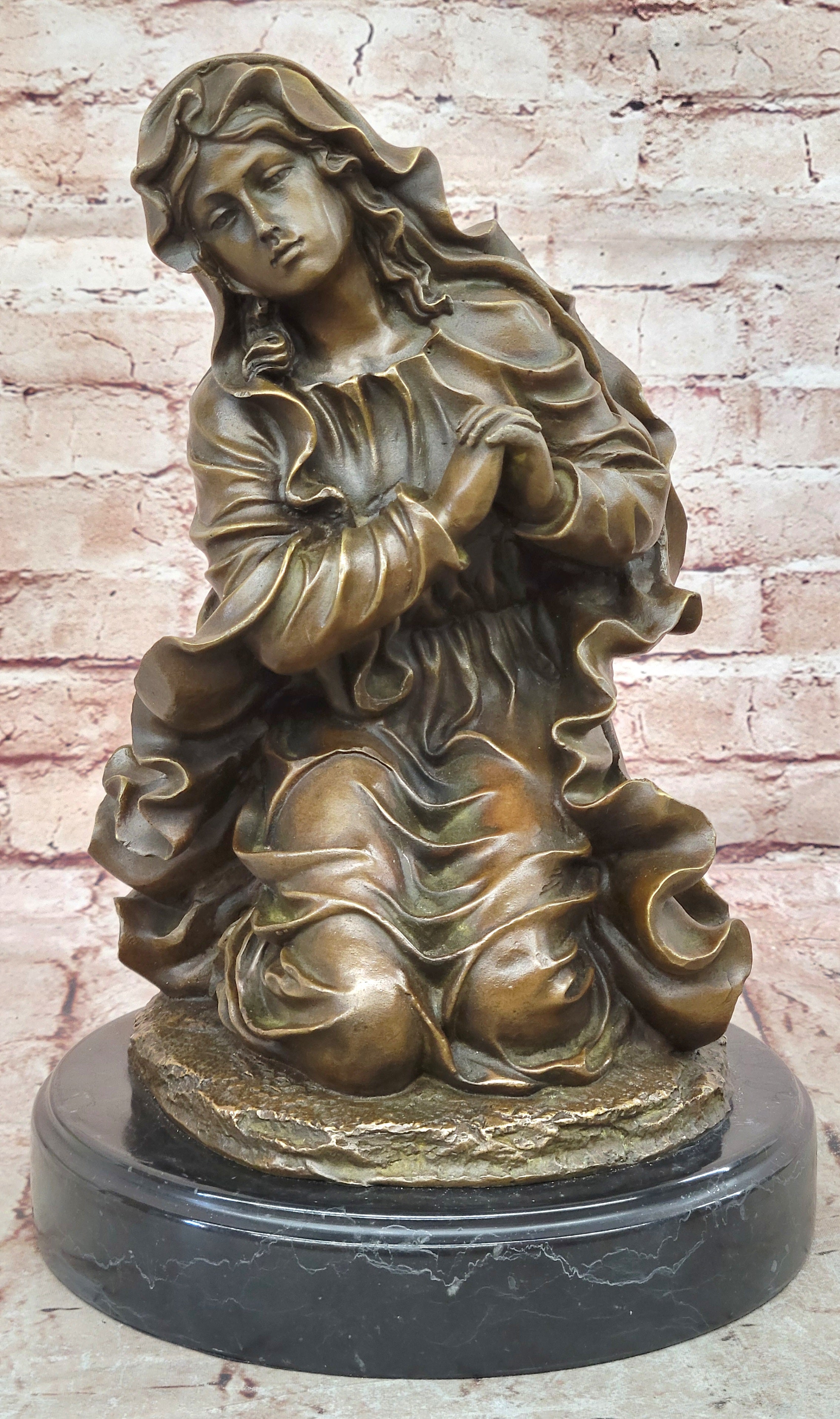 Bronze Virgin Mary Praying Statue Religious Canova Sculpture Handmade Figurine