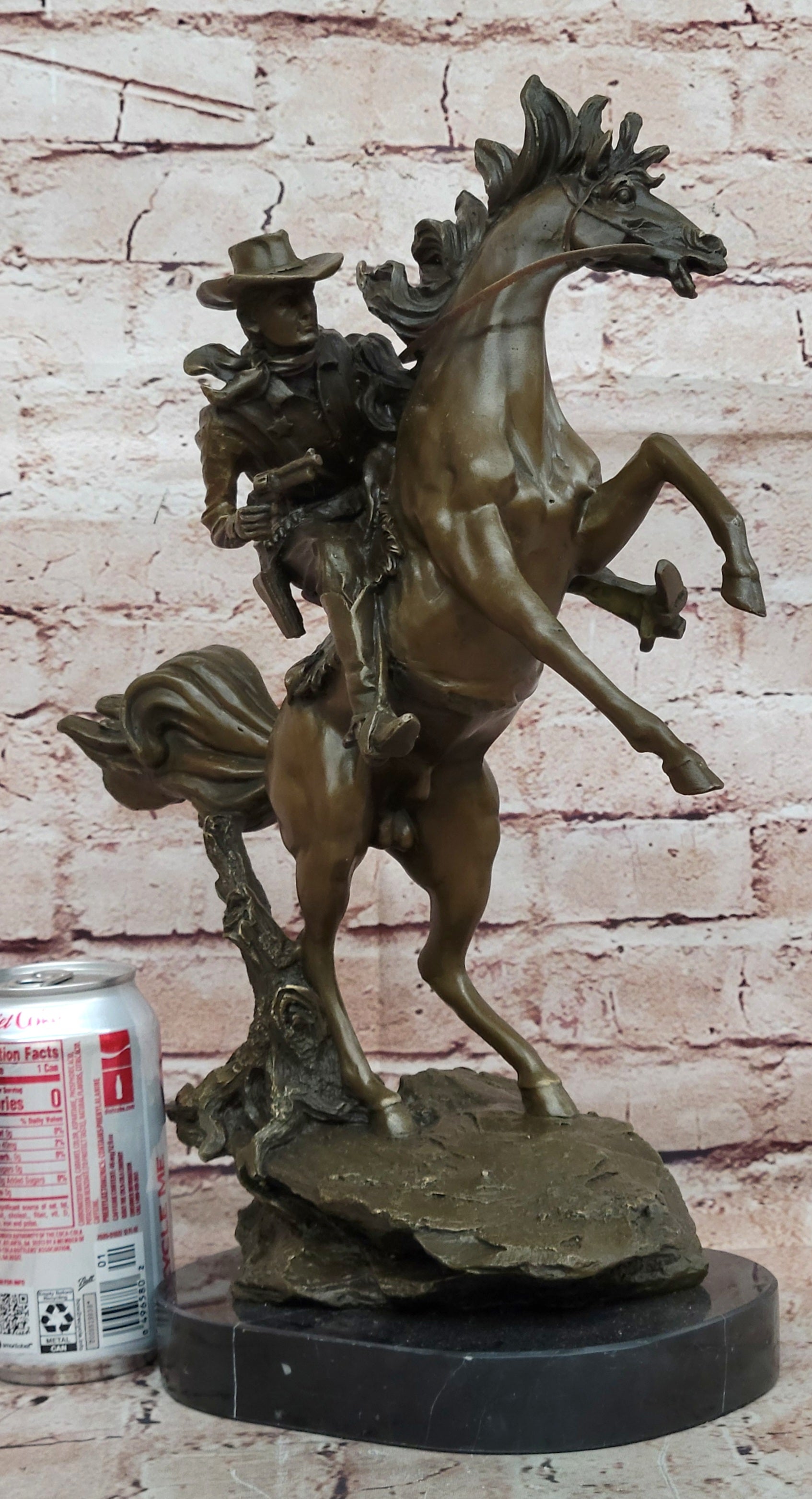 Signed Kamiko Cowboy Riding horse with Gun Bronze Sculpture Figurine Statue