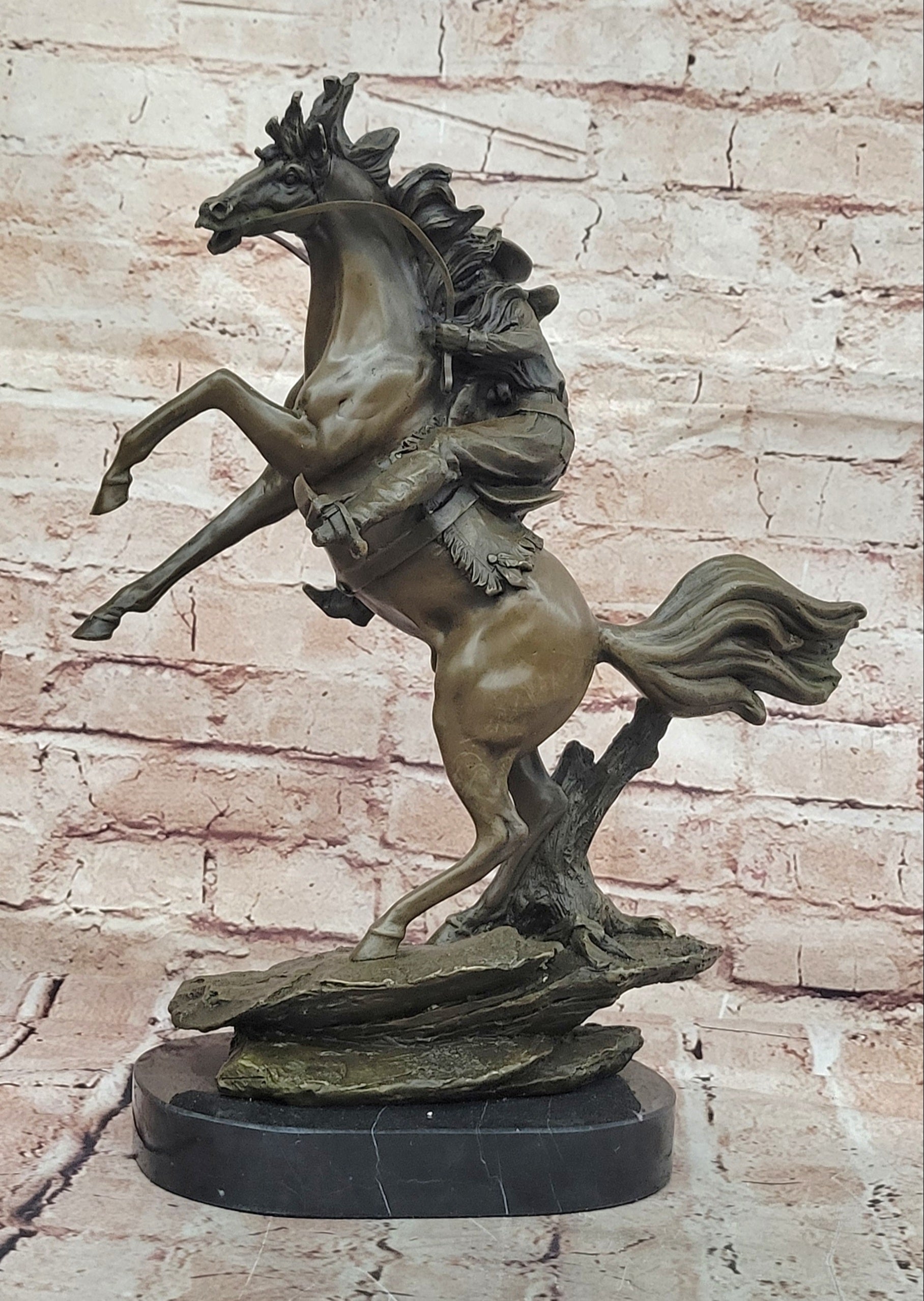 Signed Kamiko Cowboy Riding horse with Gun Bronze Sculpture Figurine Statue