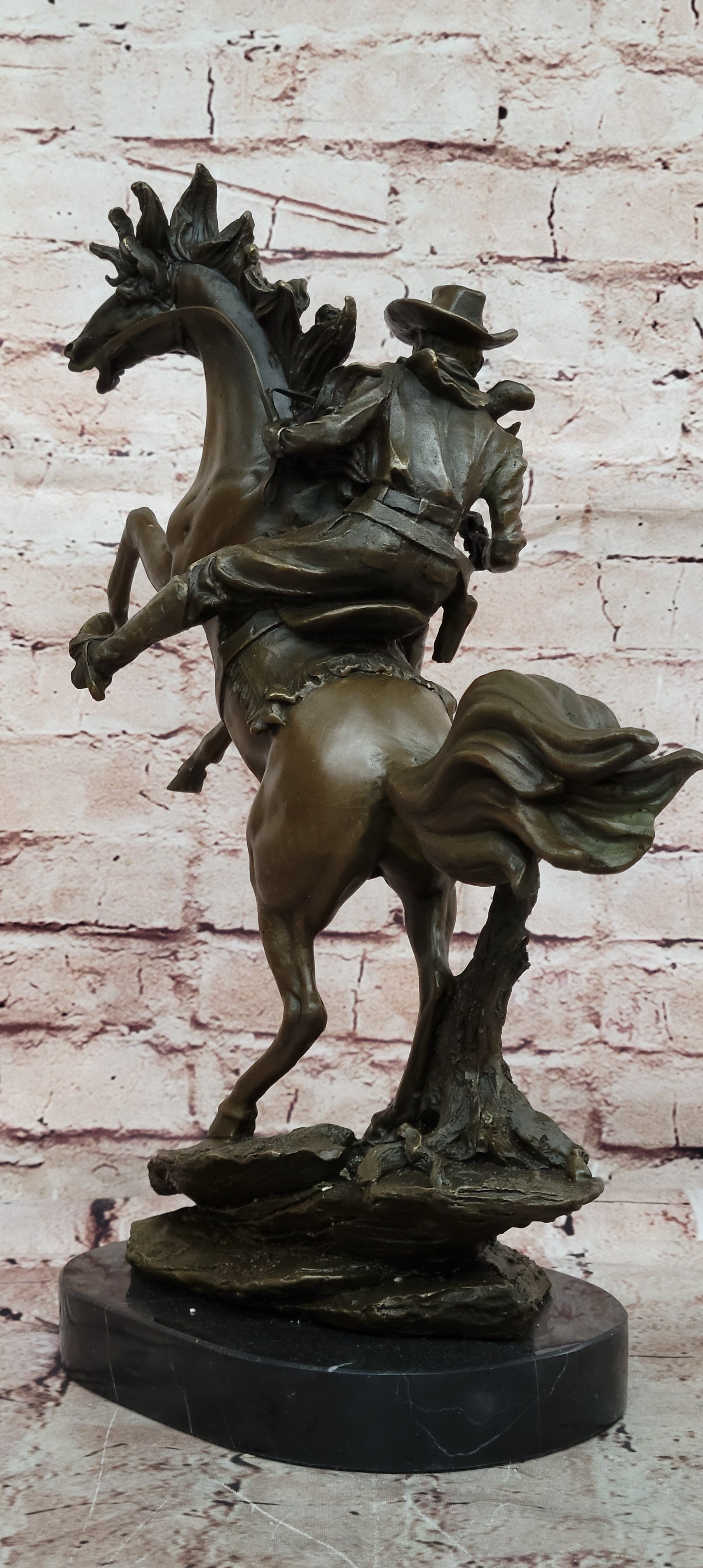 Signed Kamiko Cowboy Riding horse with Gun Bronze Sculpture Figurine Statue