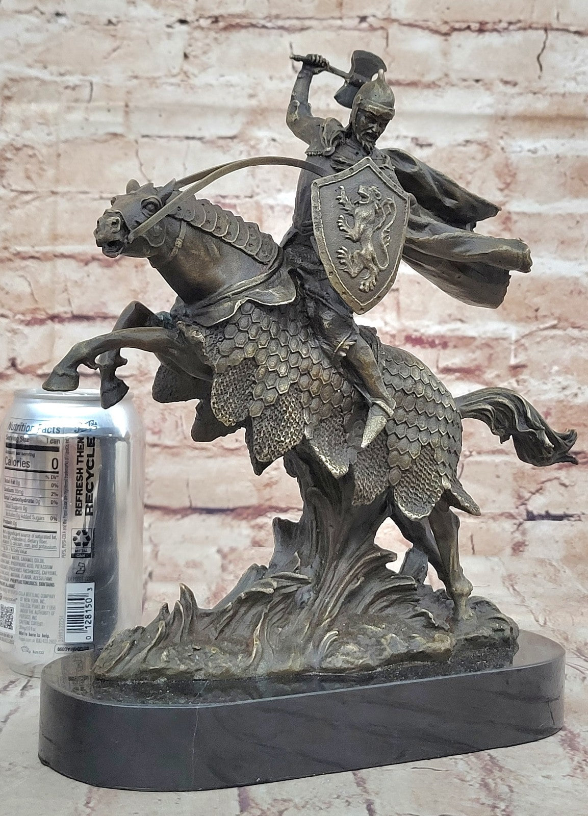 Viking sculpture - warrior on battle horse - bronze and marble - 11 (28cm)" Statue