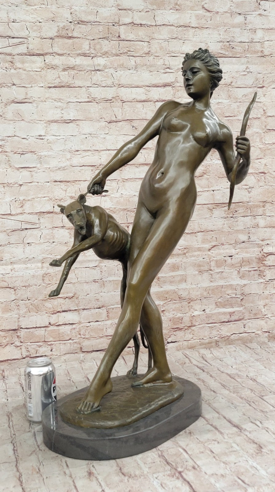 ART DECO BRONZE STATUE McCARTAN DIANA HOUND FIGURE HOT CAST SIGNED NUDE FIGURINE