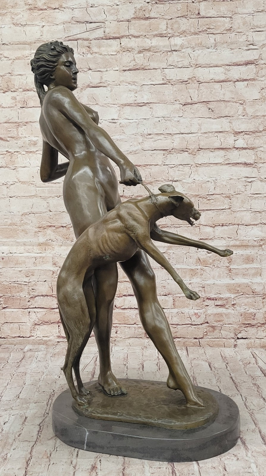 ART DECO BRONZE STATUE McCARTAN DIANA HOUND FIGURE HOT CAST SIGNED NUDE FIGURINE