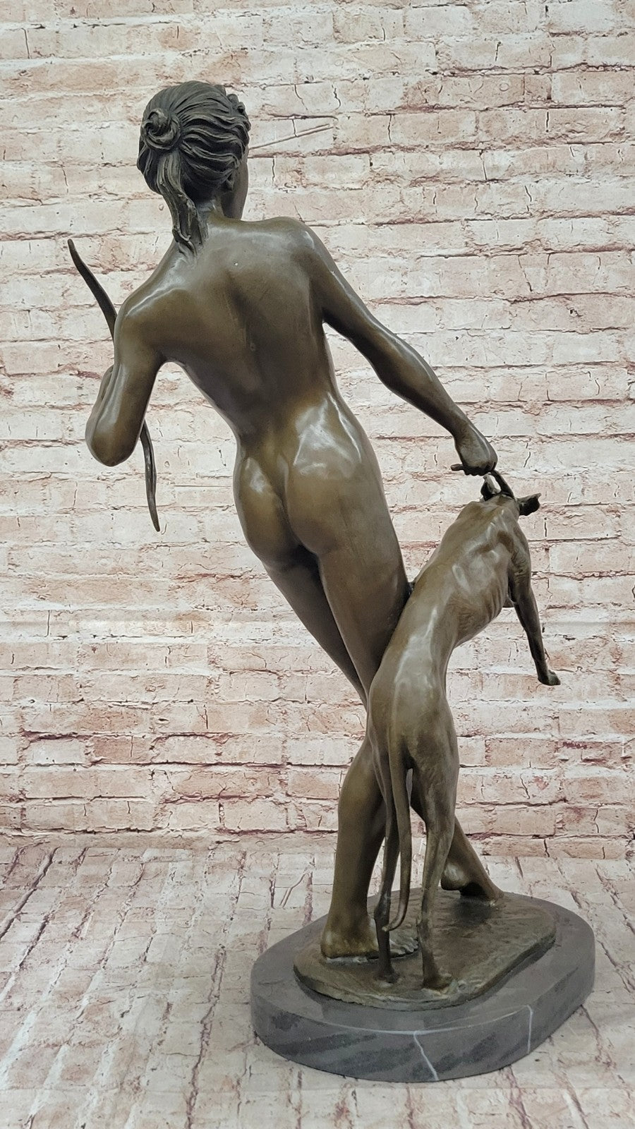 ART DECO BRONZE STATUE McCARTAN DIANA HOUND FIGURE HOT CAST SIGNED NUDE FIGURINE