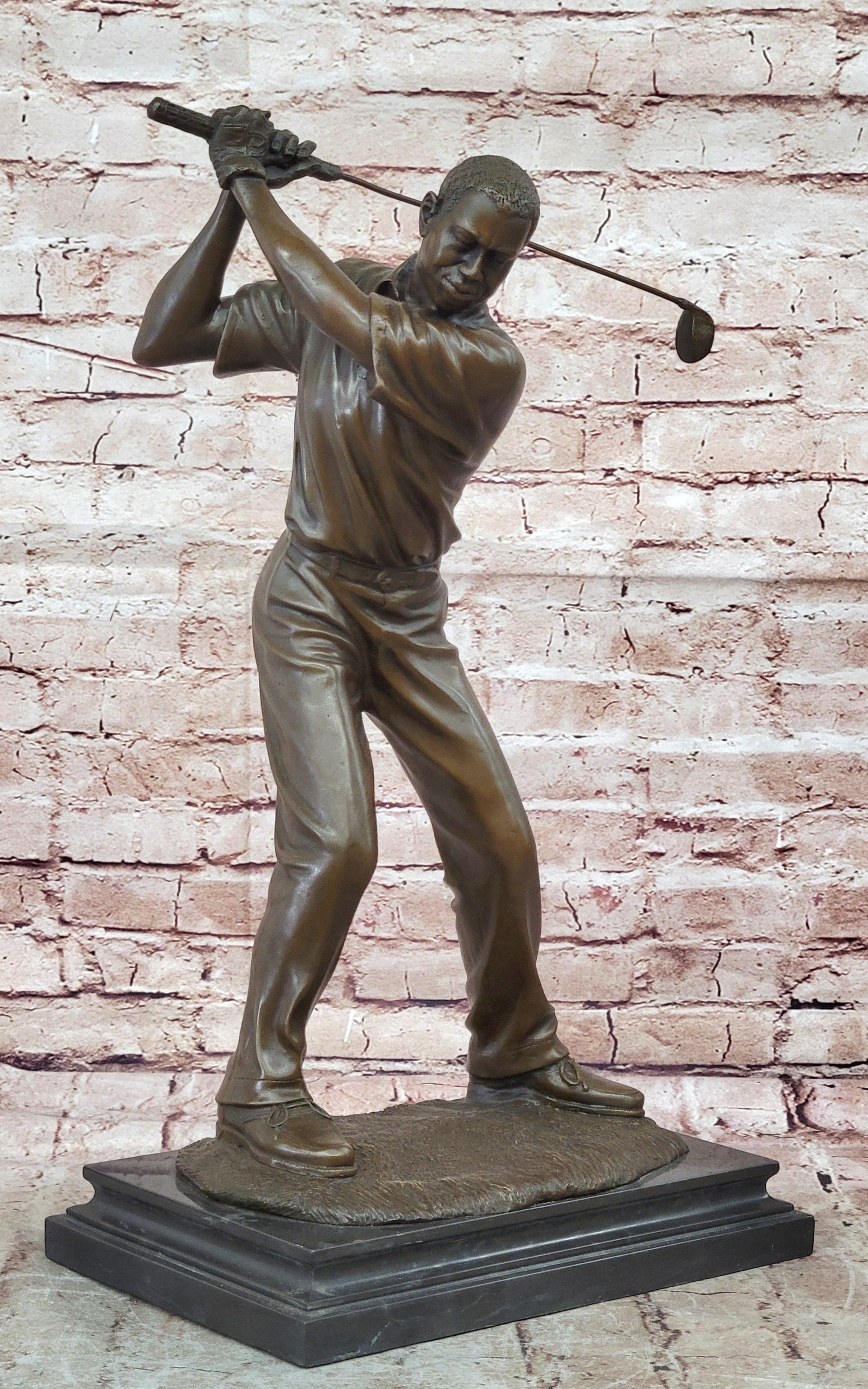 Signed Milo Bronze Golfer Statue Sports Collectible Figurine Hot Cast Home Decor