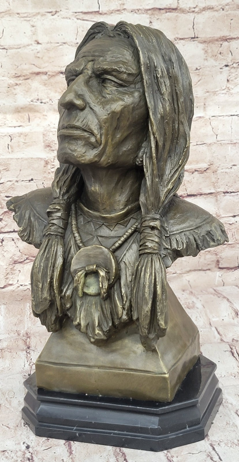 Signed Hot Cast original Milo Indian Chief Bust Bronze Sculpture Cultural Figure