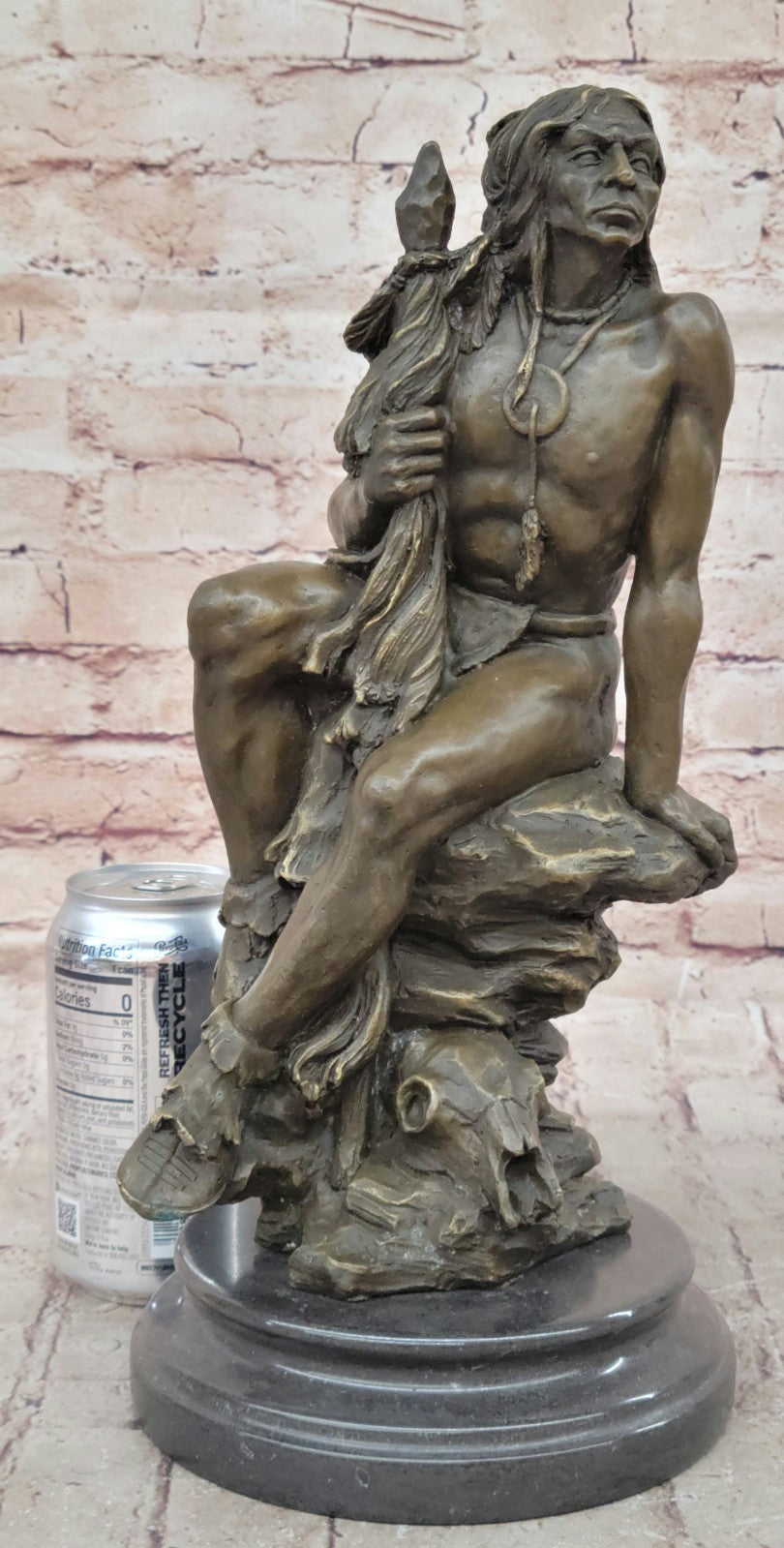 Native American Indian Warrior Chief Bronze Bust Sculpture Statue Figurine Art