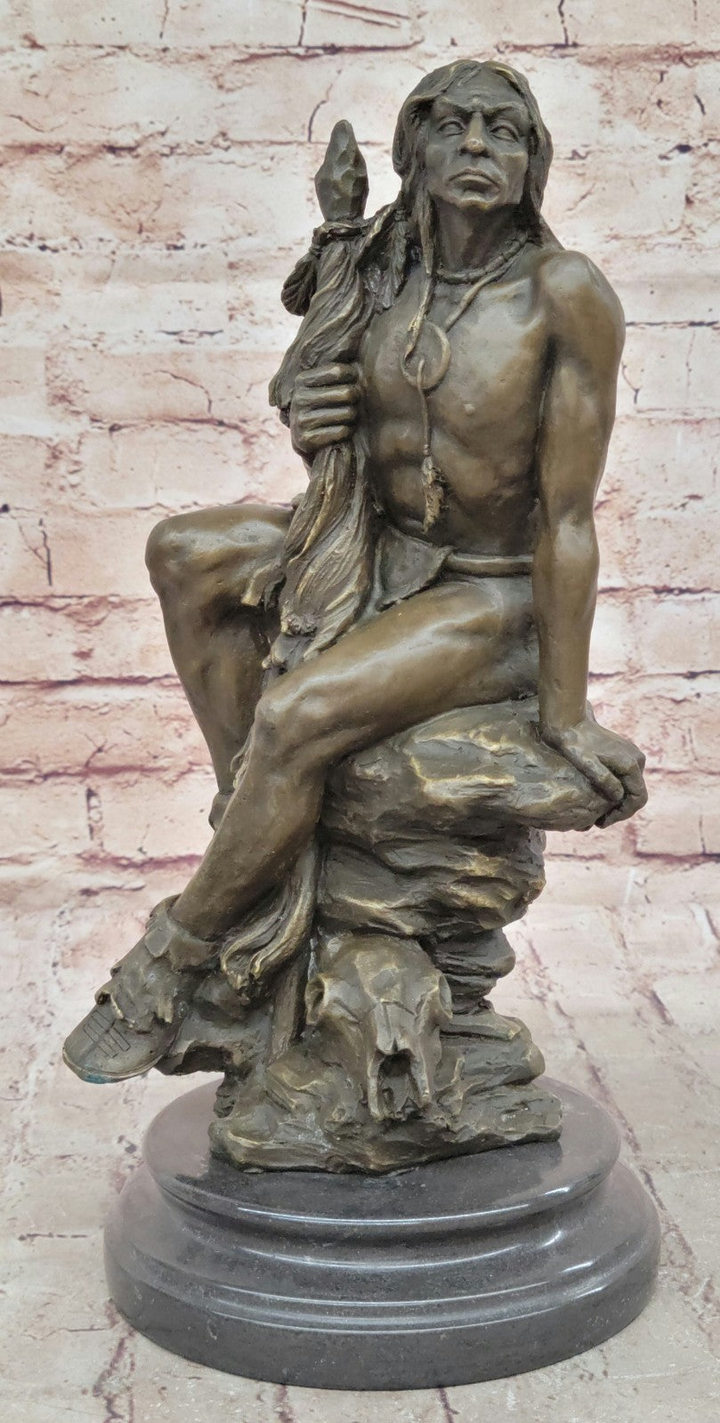 Native American Indian Warrior Chief Bronze Bust Sculpture Statue Figurine Art