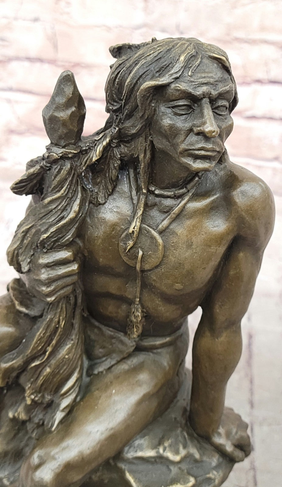 Native American Indian Warrior Chief Bronze Bust Sculpture Statue Figurine Art