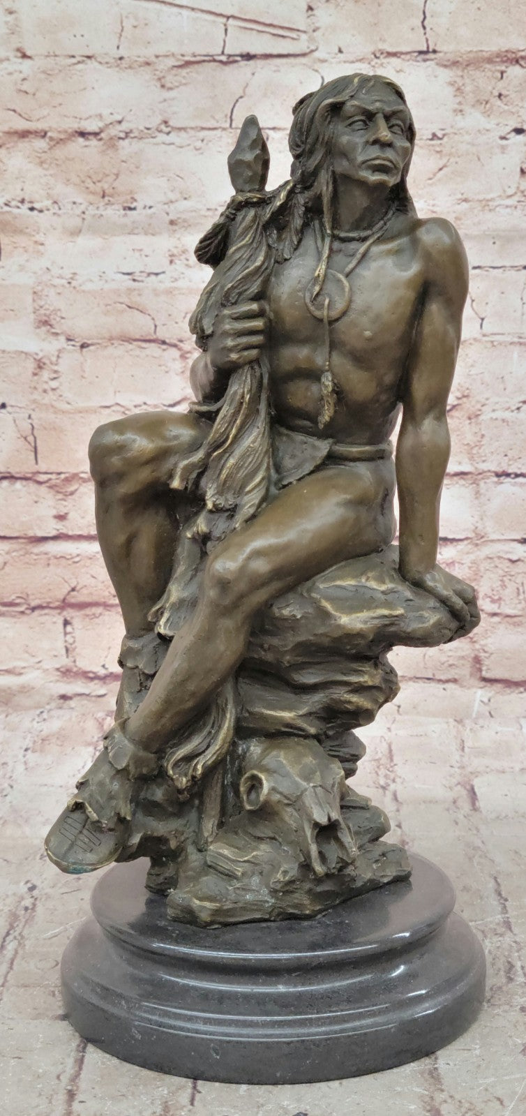 Native American Indian Warrior Chief Bronze Bust Sculpture Statue Figurine Art