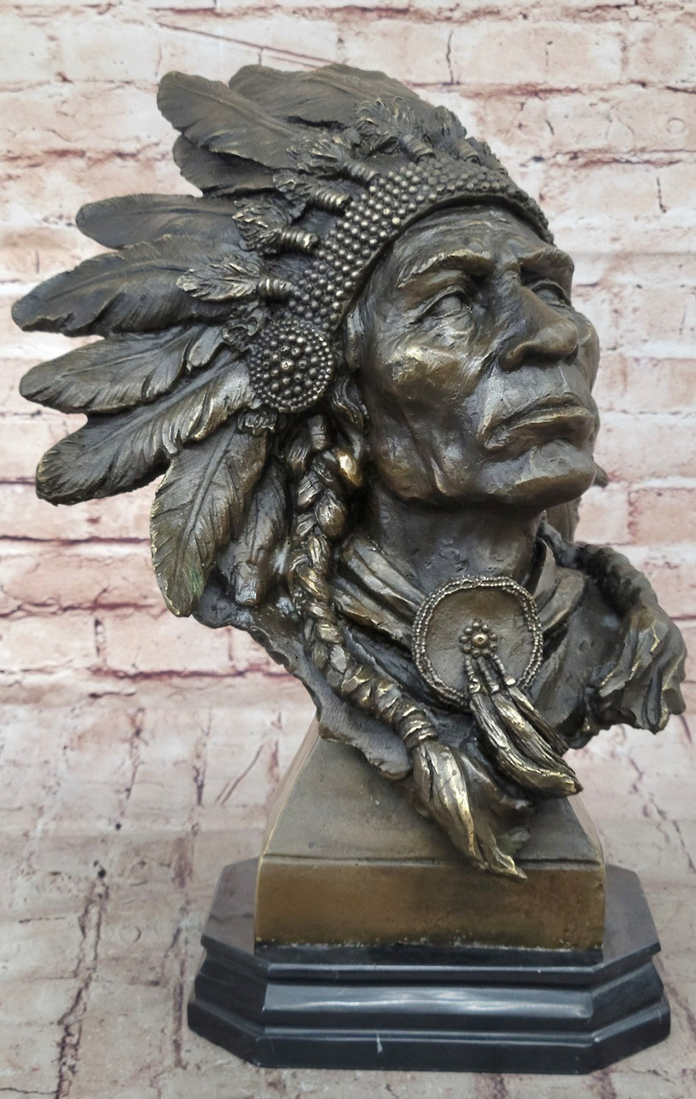 Hot Cast Large Indian Chief By Carl Kauba Bronze Classic Americana Sculpture Art