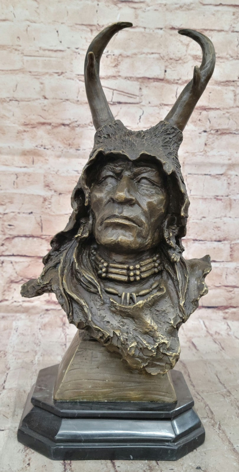 Native American Art Indian Chief Southwerstern Bronze Bust Sculpture Statue LRGE
